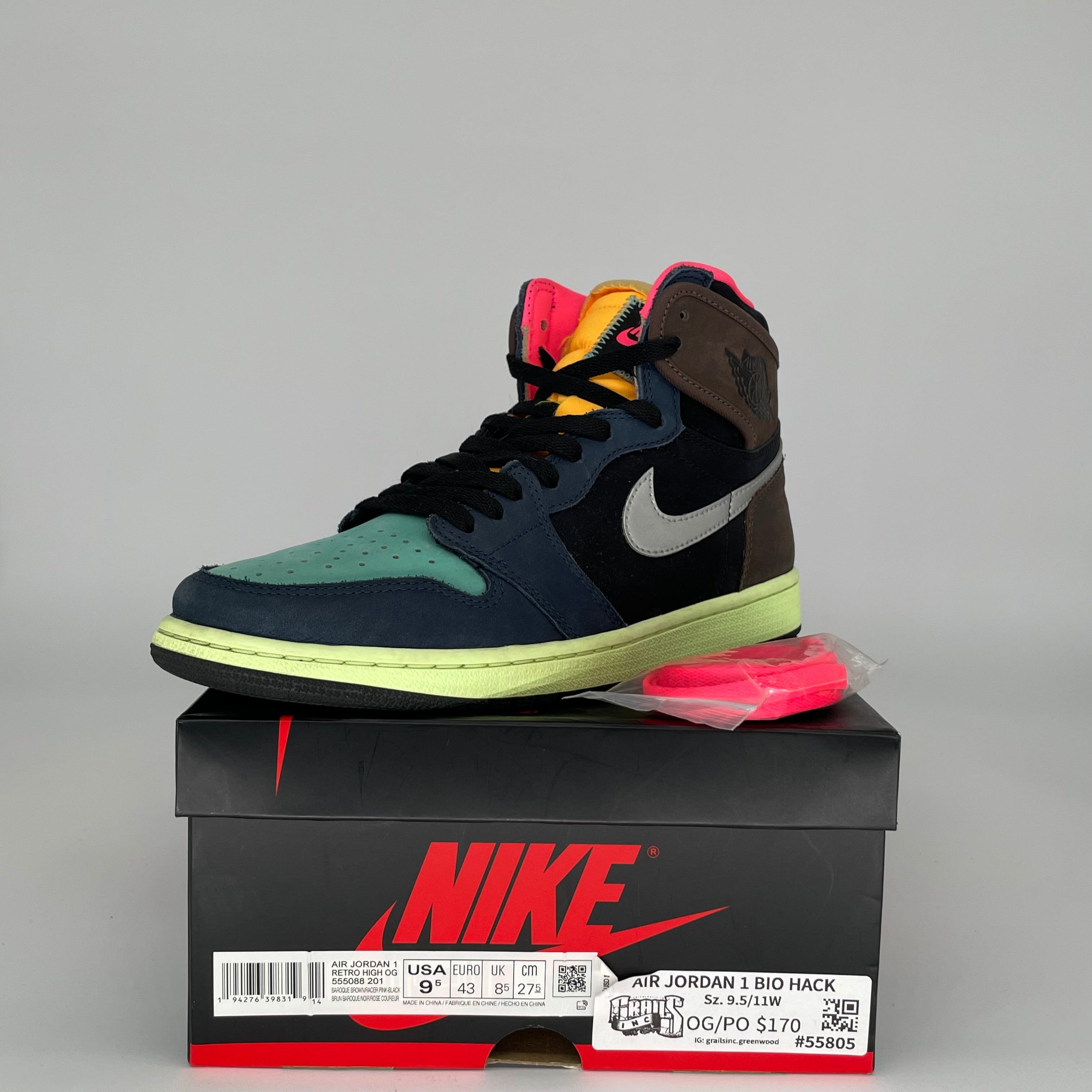 AIR JORDAN 1 BIO HACK Sneakers Men's Size 9.5 - 555088-201 Retro High OG Basketball Shoes for Streetwear & Casual Outfits