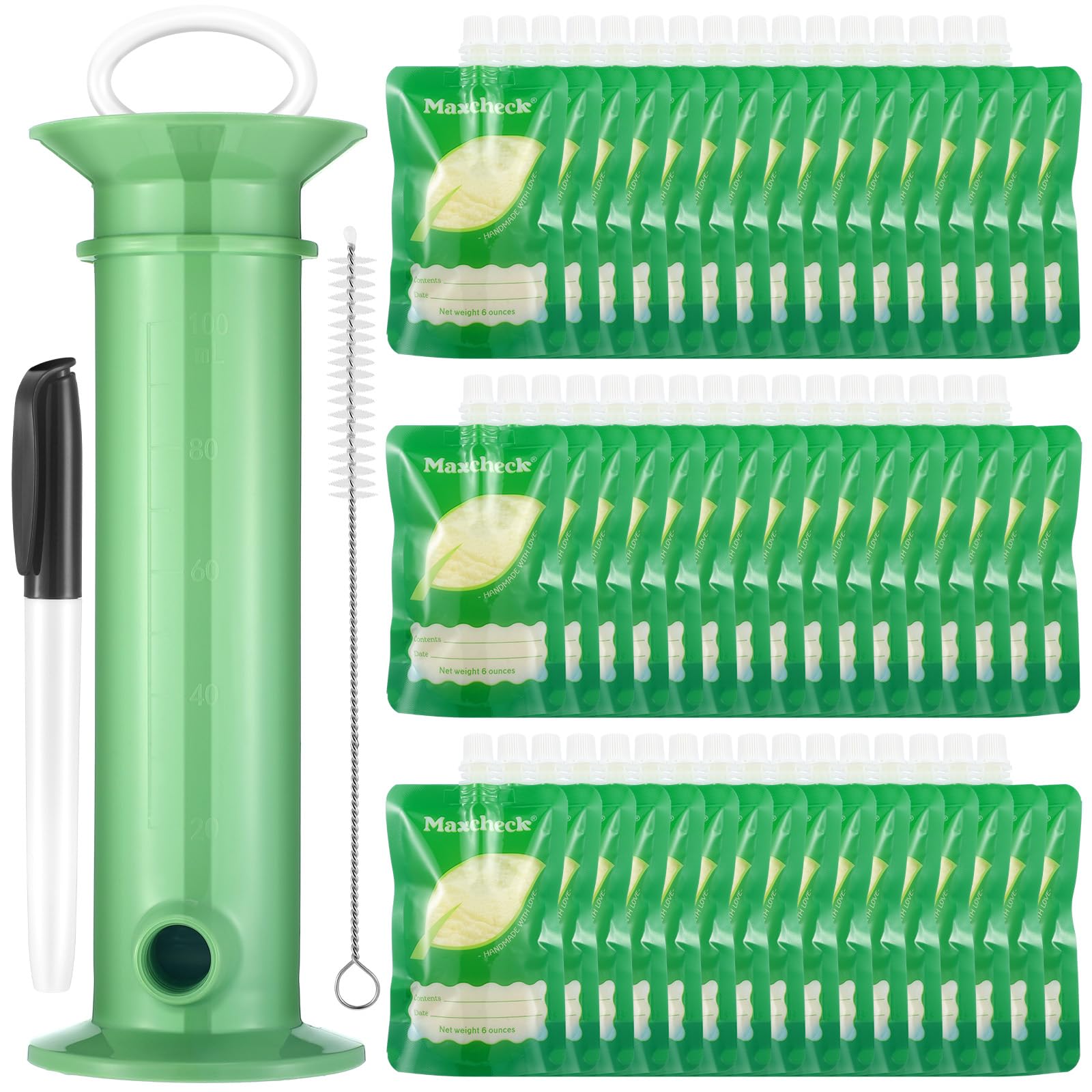 Maxcheck 28-Piece Reusable Baby Food Pouch Set with 25 Portable Fruit Puree Storage Bags, Food Maker, Pen & Brush - Ideal for Homemade Baby Purees, Toddler Snacks & On-the-Go Feeding