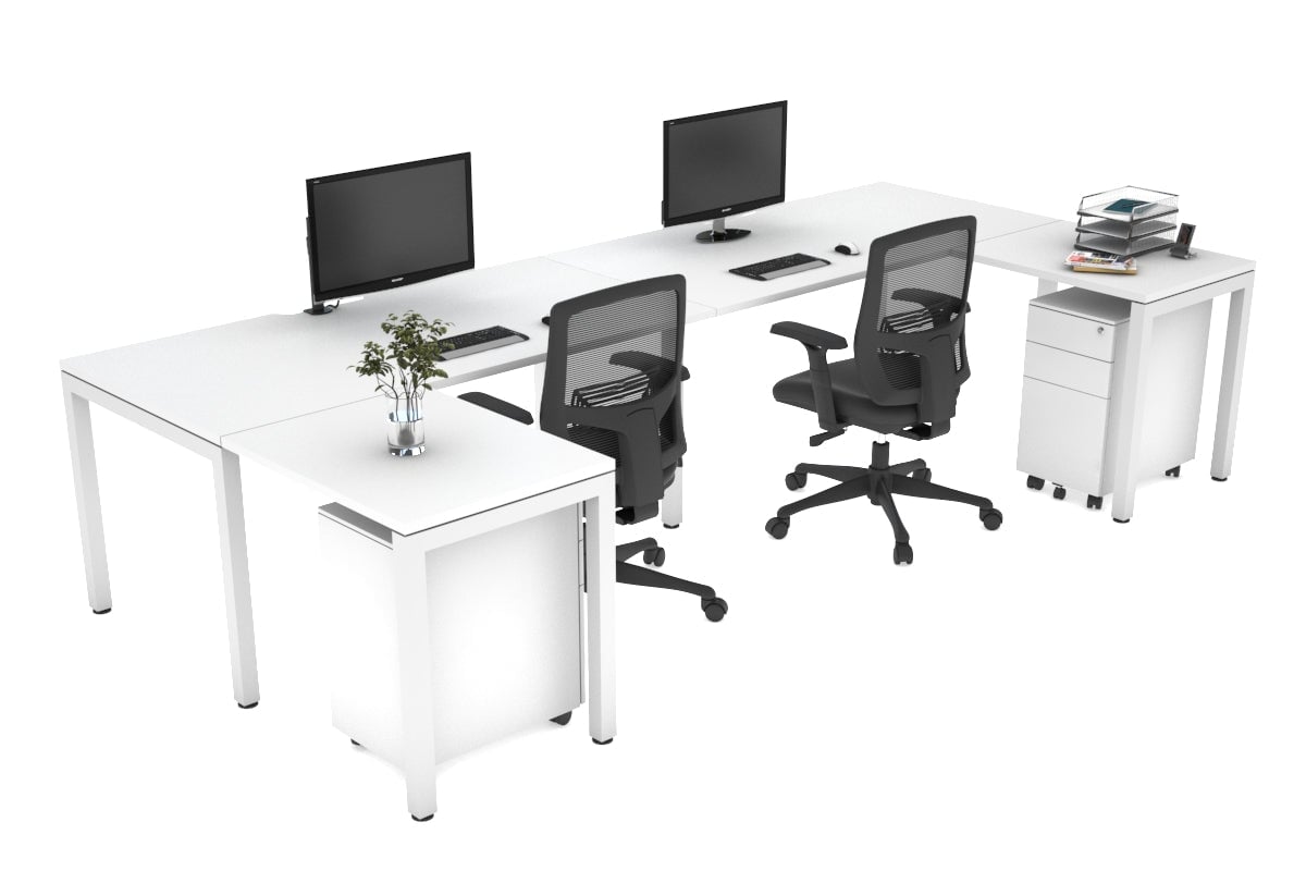 Quadro Square Legs 2-Person Corner Workstation - U-Shaped Office Desk with White Frame (1400L x 1800W) | Cable Management Scallop | Perfect for Home Office & Small Business Workspaces