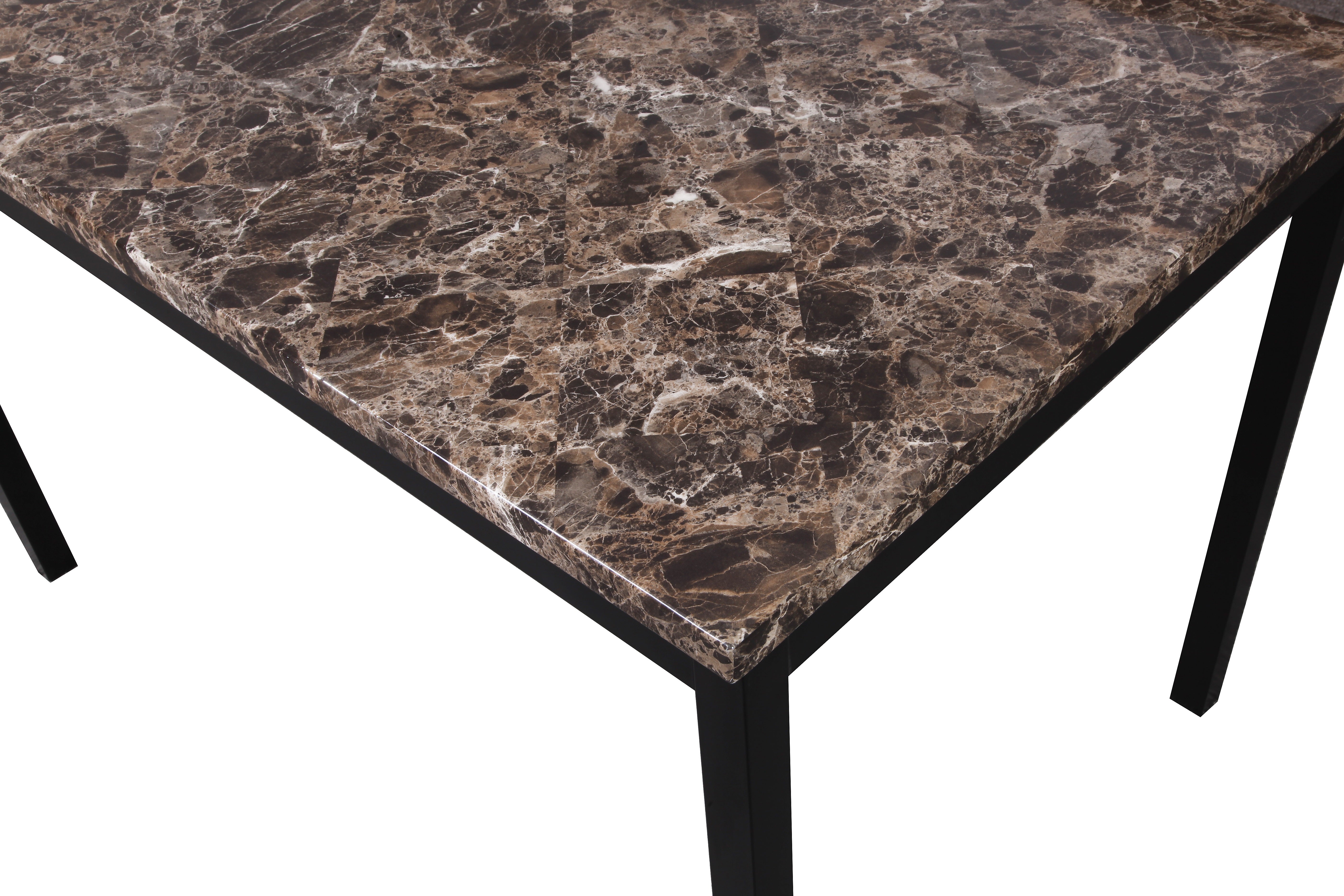 Roundhill Furniture Noyes Metal Dining Table with Laminated Faux Marble Top - Modern Kitchen & Dining Room Table for Small Spaces, Breakfast Nook, and Apartment Living