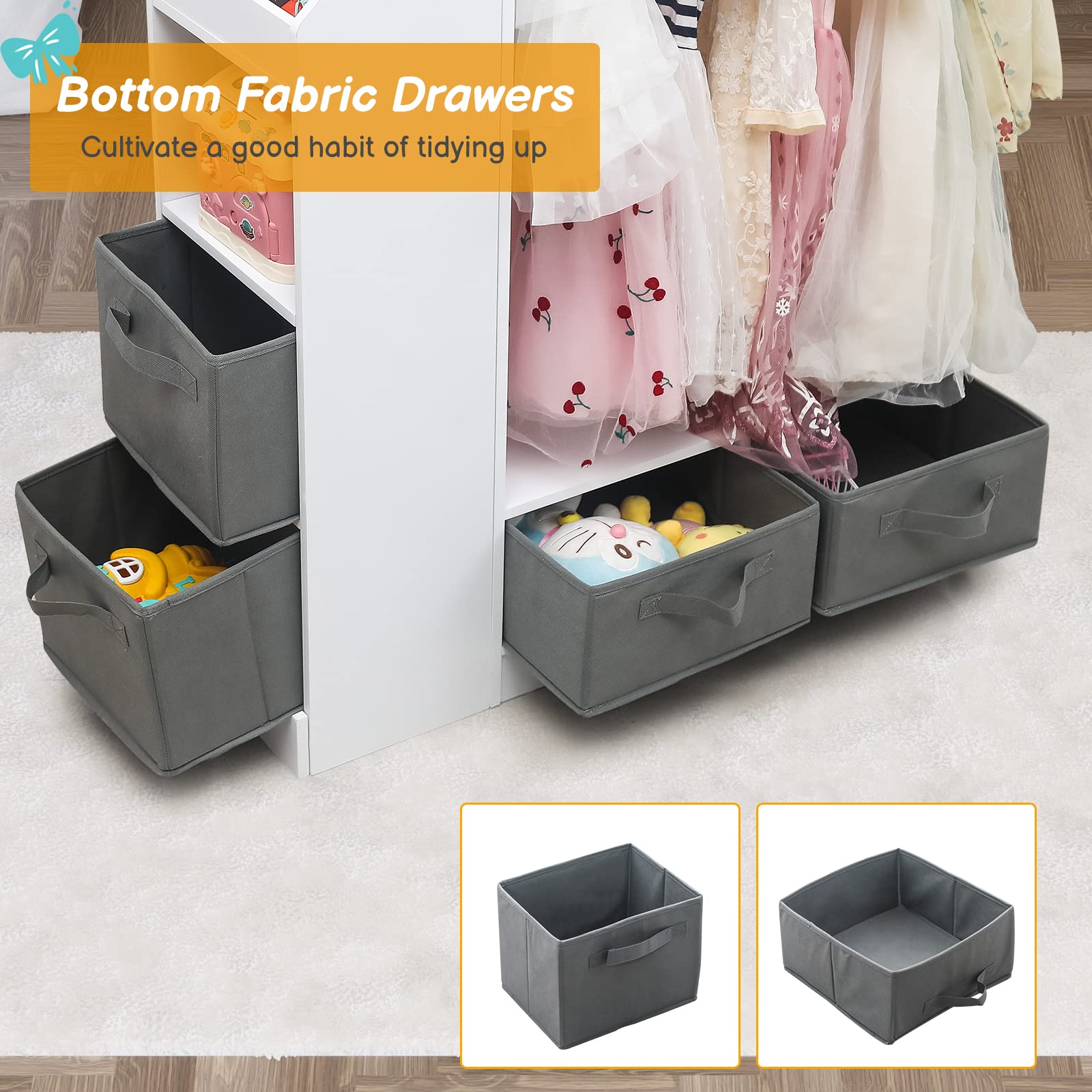 White Kids Play Armoire with Storage Bins & Closet Organizer - Dress Up Costume Wardrobe with Mirror for Girls & Boys Bedroom, Playroom & Nursery Organization
