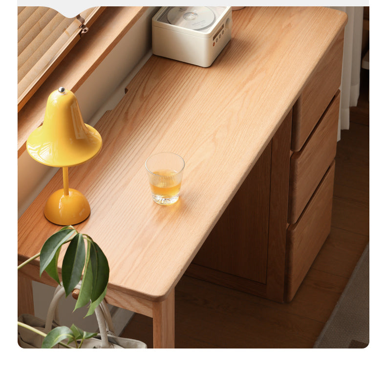 Solid Oak Wood Narrow Long Table with Storage Cabinet - Perfect for Small Spaces, Entryways & Home Offices
