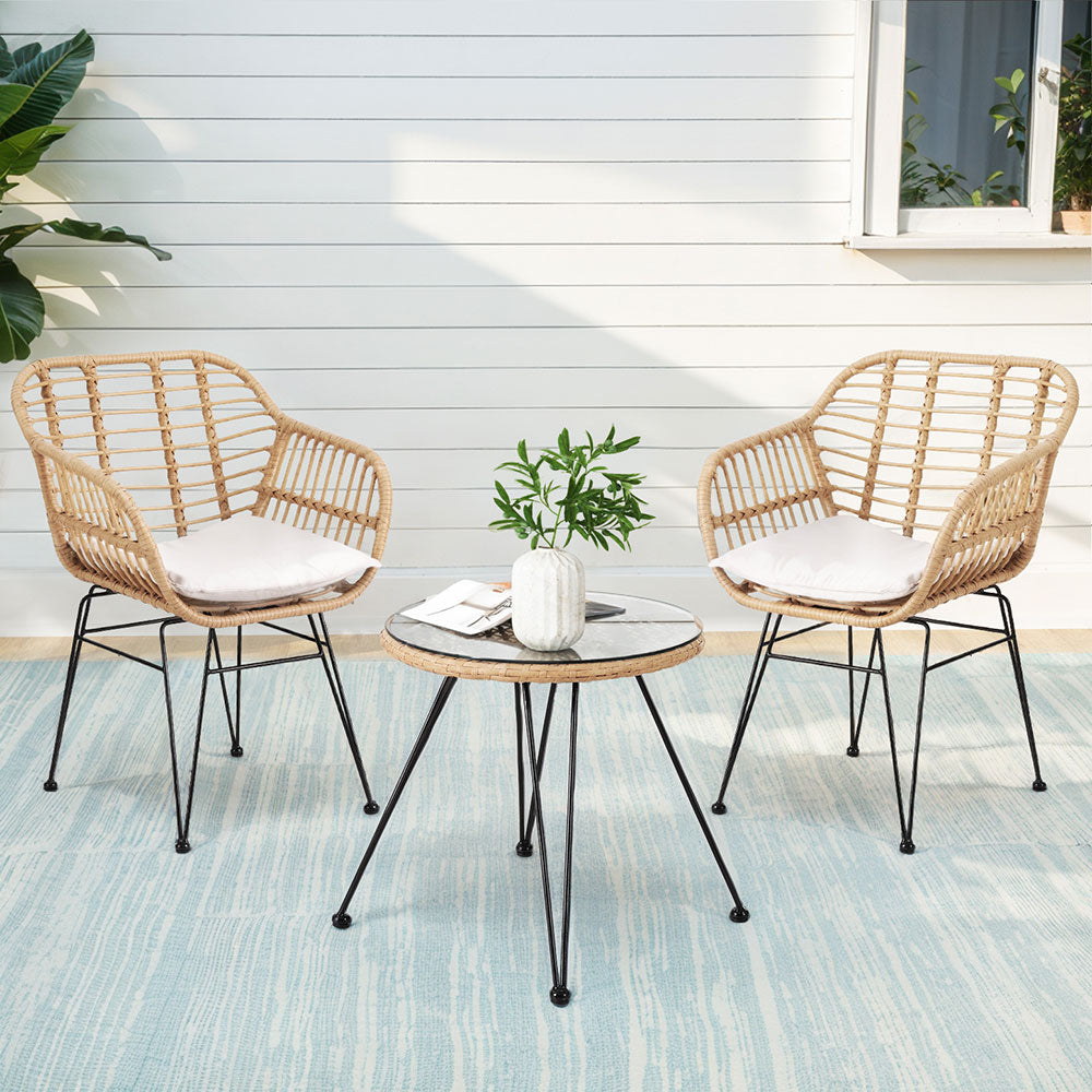 3-Piece Outdoor Bistro Set with Table, Chairs & Cushions - Patio Garden Furniture in Grey - Perfect for Backyard, Balcony or Poolside Relaxation