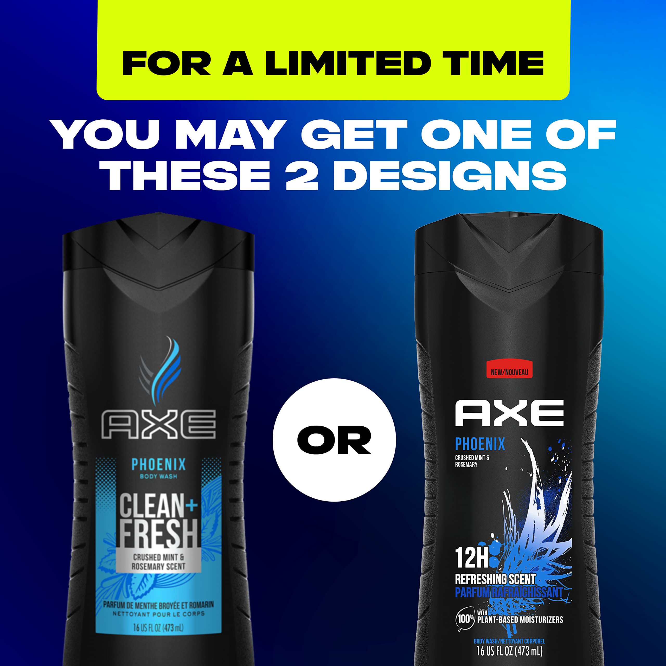 AXE Body Spray Deodorant for Men - Long Lasting 12 Hour Odor Protection, Phoenix Scent with Crushed Mint & Rosemary - 4 Pack Body Wash & Deodorant Set for Gym, Work & Everyday Freshness