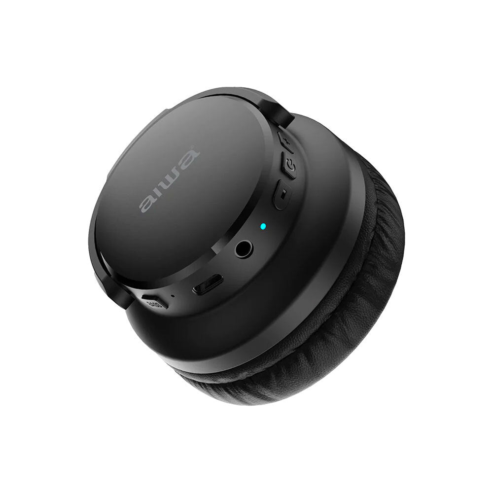 AIWA Over Ear Bluetooth Headphones Wireless with 3.5mm AUX & Airplane Adapter - Noise Cancelling Headphones for Travel, Workout, Gaming & Music (Black)