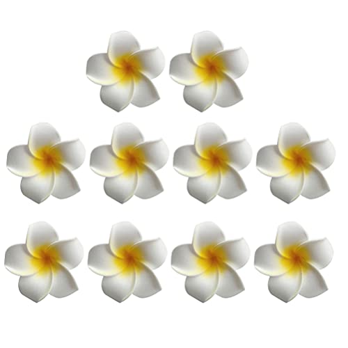 Amosfun 10pcs Hawaiian Flower Hair Clips - Tropical Hibiscus Hairpins for Women, Girls, Bridal & Beach Party Accessories (Yellow) | Perfect for Summer Vacations, Luau Parties, Weddings & Photo Shoots
