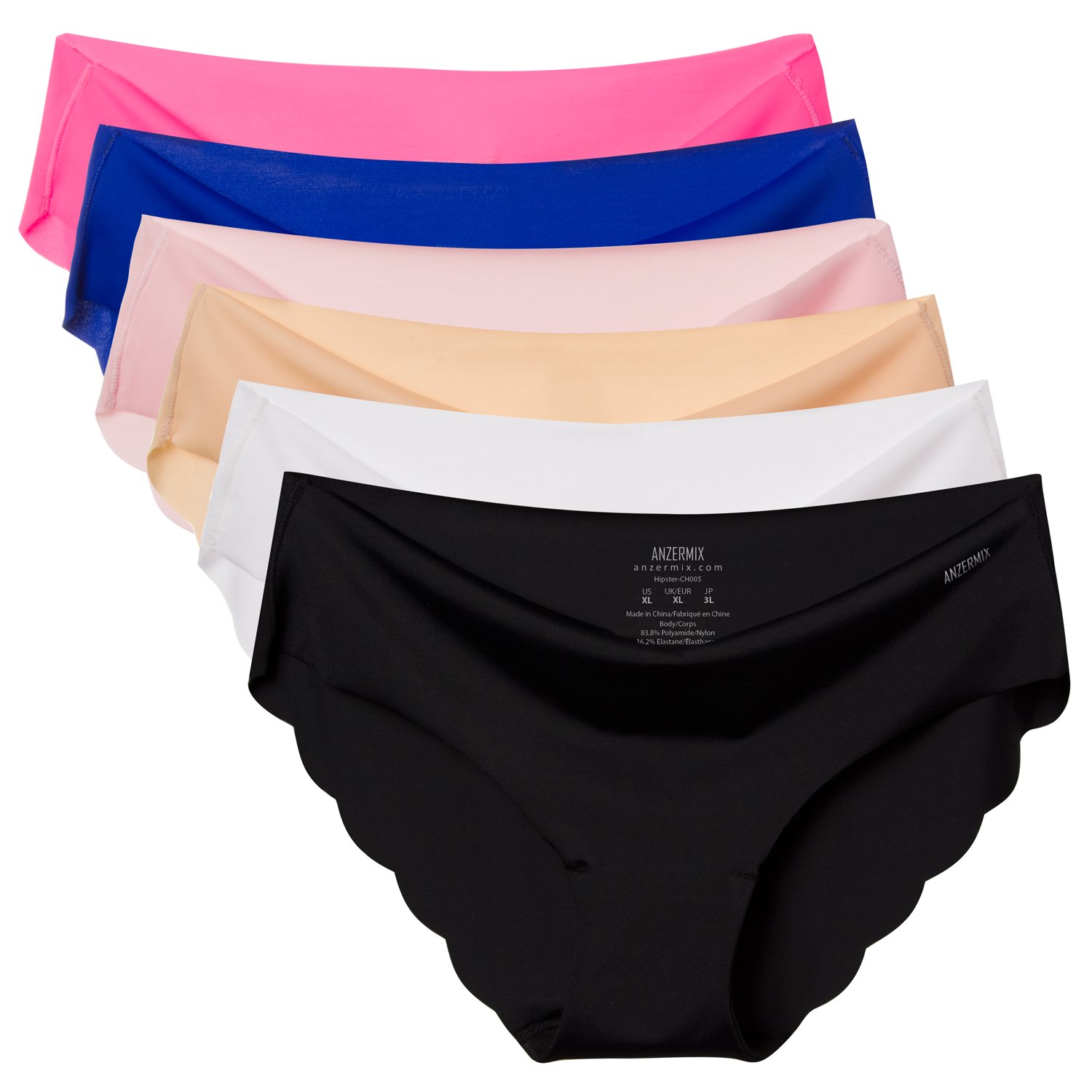 ANZERMIX Women's Seamless Laser Cut Brief Panties - 6 Pack Soft Comfortable Underwear for Everyday Wear, Workout & Sleep