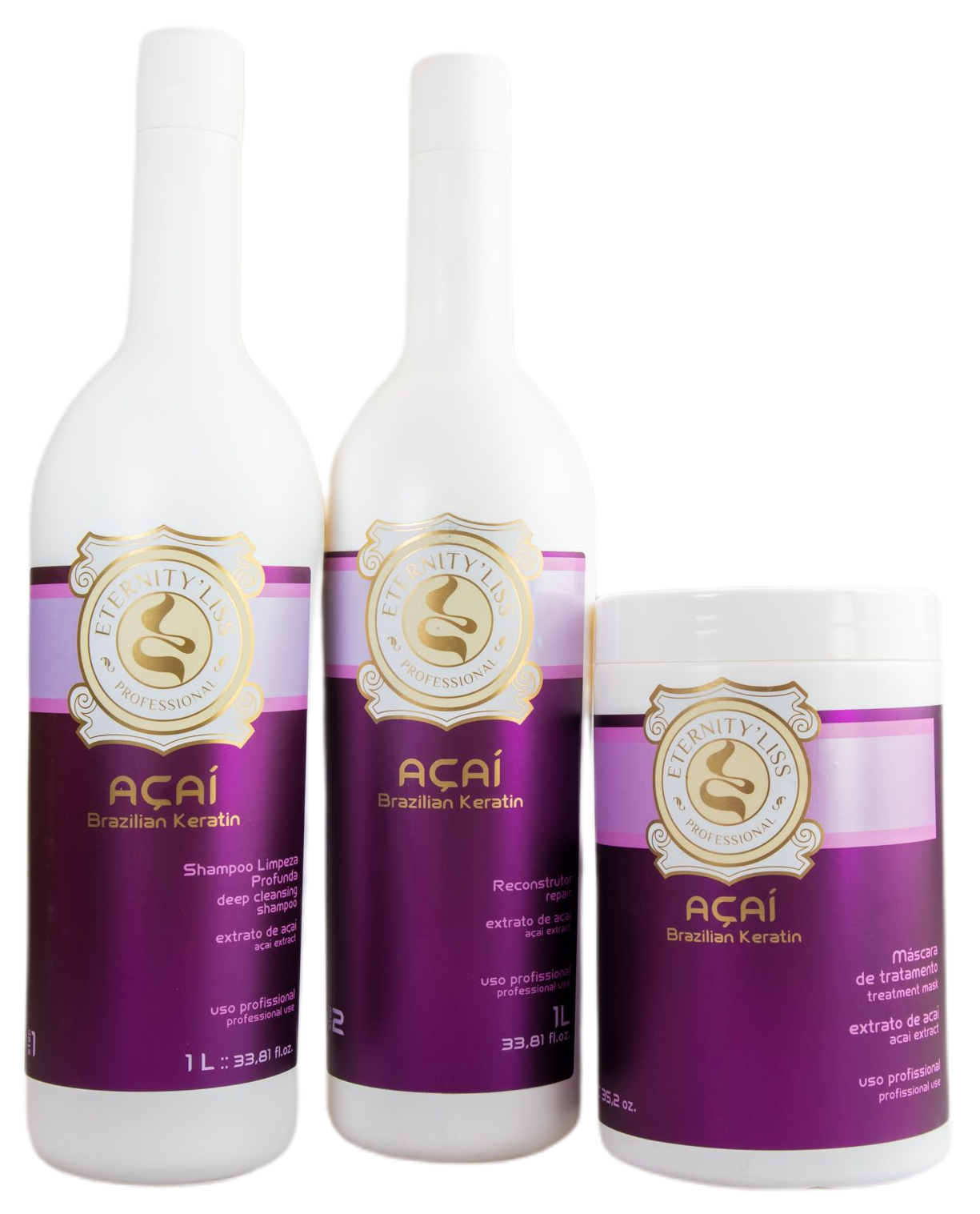 Acai Brazilian Shine Hair Treatment Kit - 3x1L Professional Deep Conditioning for Smooth & Shiny Hair - Perfect for Salon & Home Use