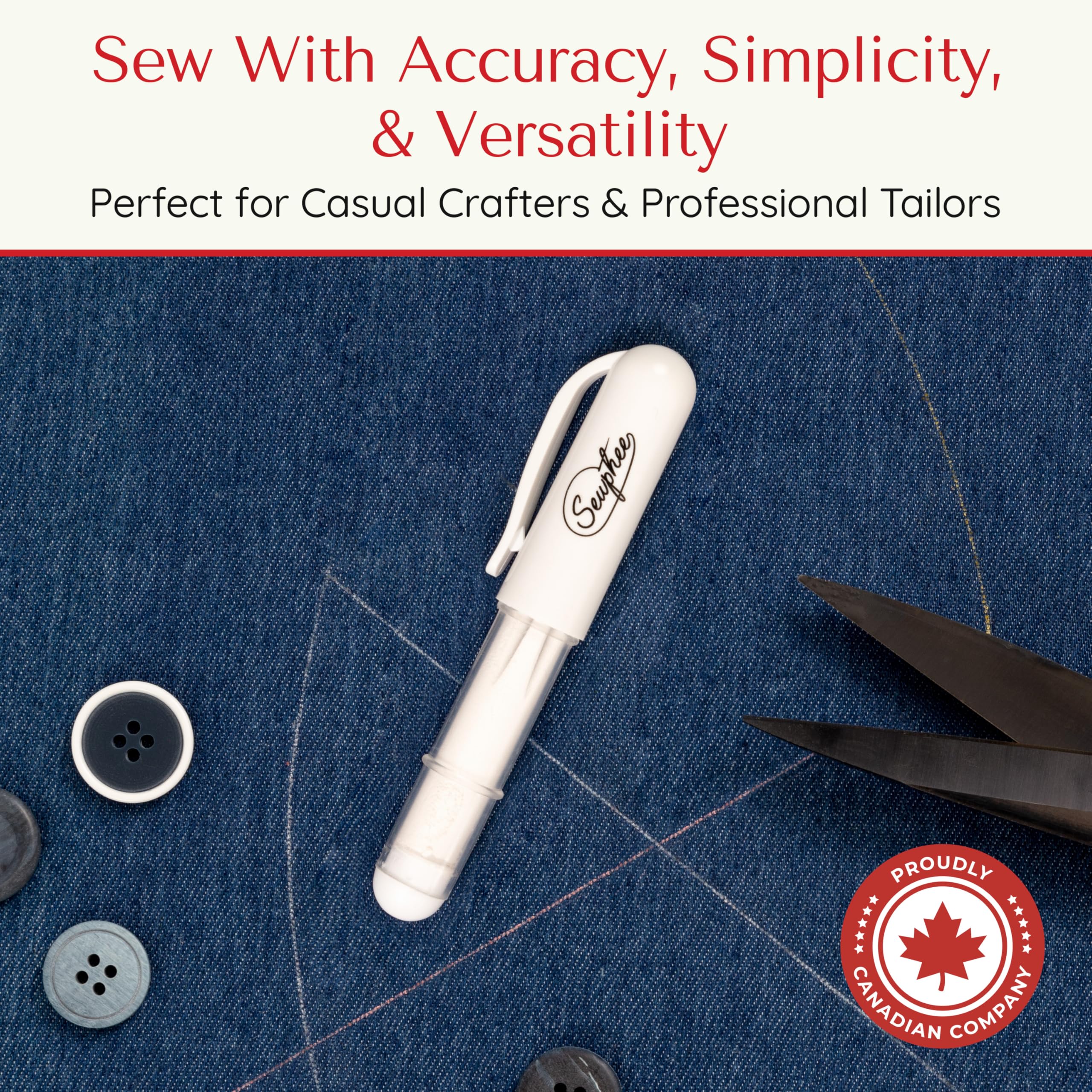Ergonomic Fabric Markers for Sewing - Washable Tailors Chalk Pens with Precision Dosing Wheel for Sharp Lines | White 2-Pack | Perfect for Quilting, Dressmaking & Fabric Crafts