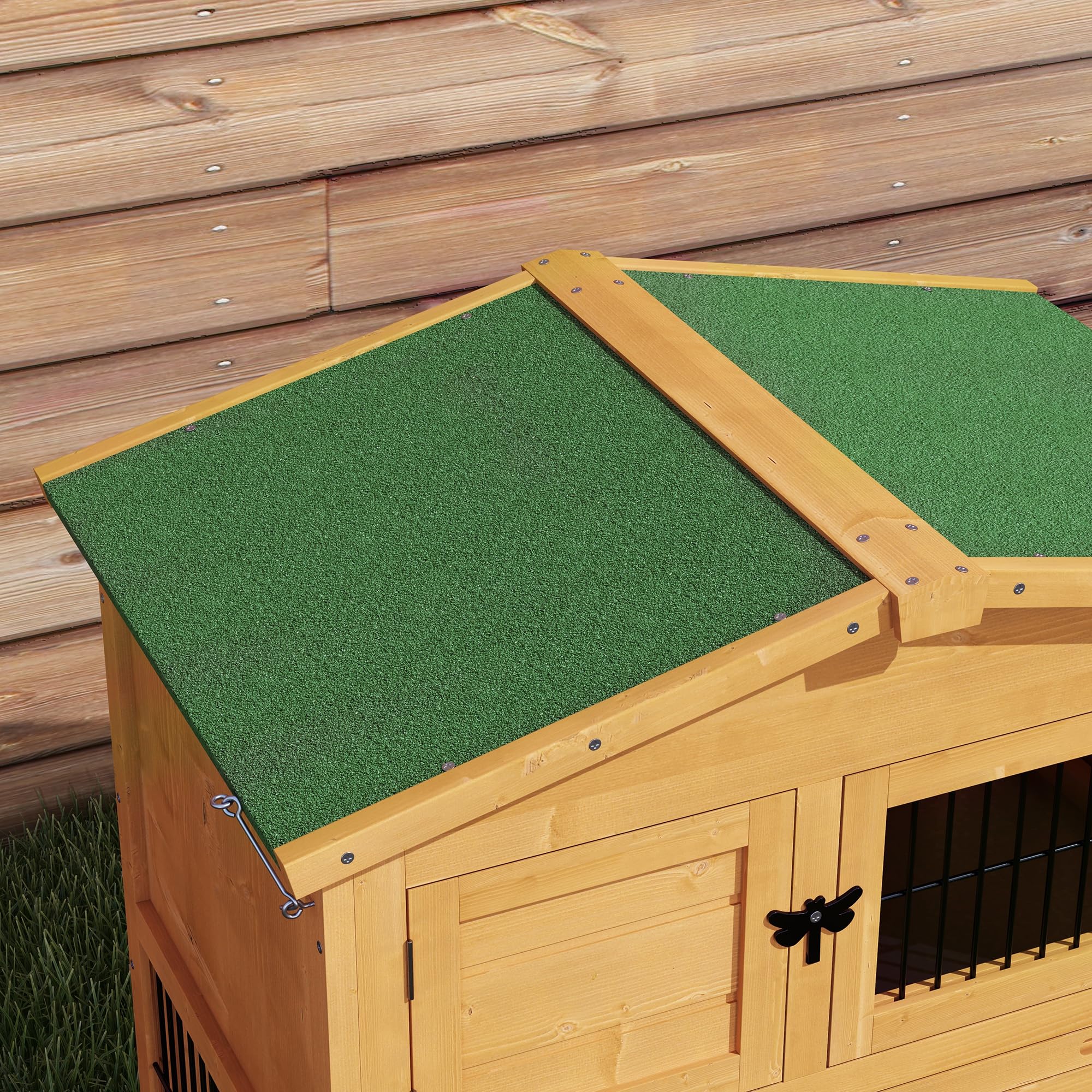 Premium PawHut 2-Story Outdoor Rabbit Hutch with Slide-Out Tray & Run Cage - Openable Top for Rabbits & Guinea Pigs (Yellow) - Perfect for Backyard, Garden, or Patio Small Pet Housing