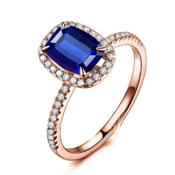 1.50 Carat Natural Blue Sapphire & Moissanite Diamond Engagement Ring for Women - 10K Rose Gold Wedding Band, Promise Ring, Anniversary Gift - Perfect for Proposals, Bridal Jewelry & Special Occasions