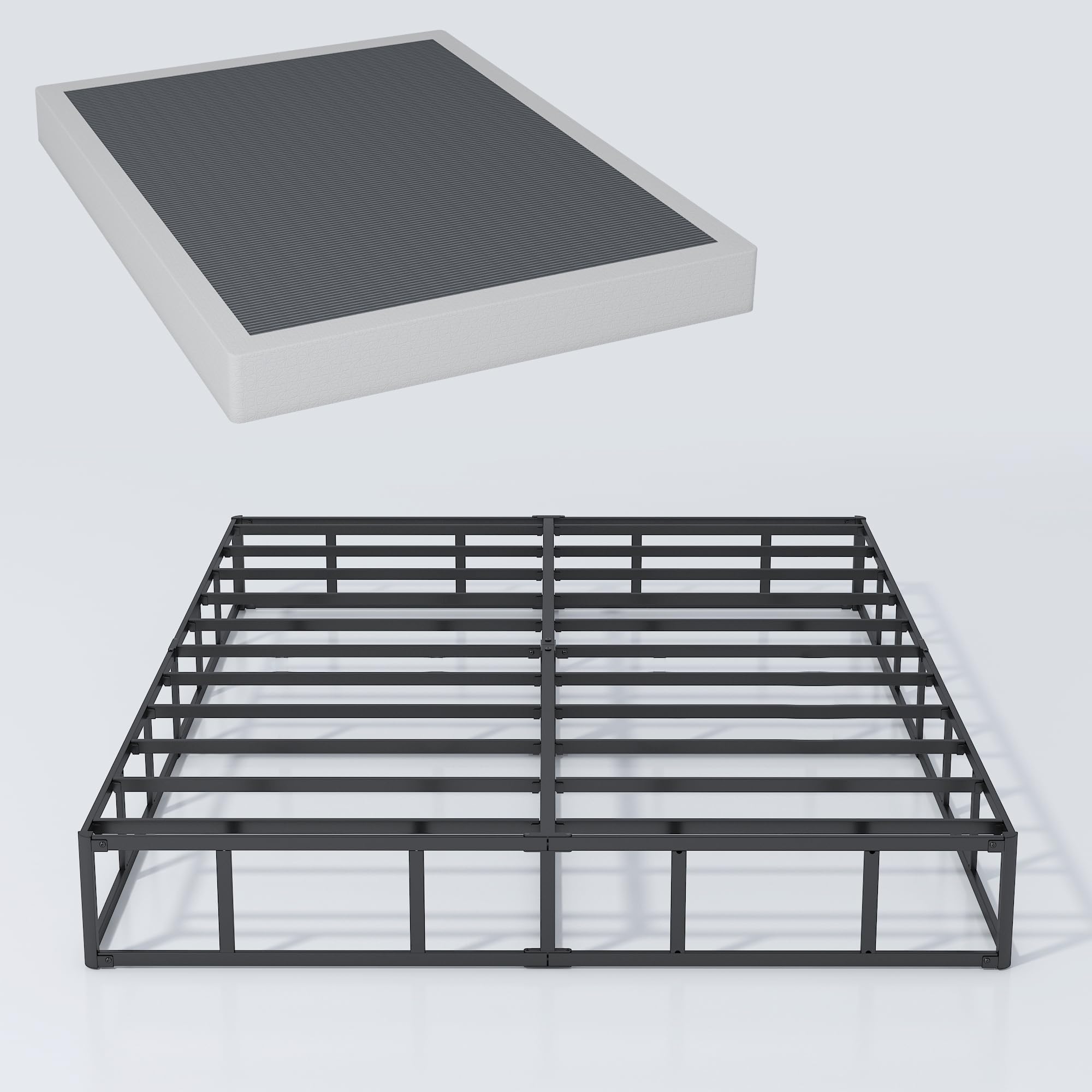 7 Inch King Size Box Spring - Sturdy Metal Mattress Foundation with Fabric Cover, Easy Assembly & Noise Free - Perfect for Bedroom, Guest Room & Dormitory