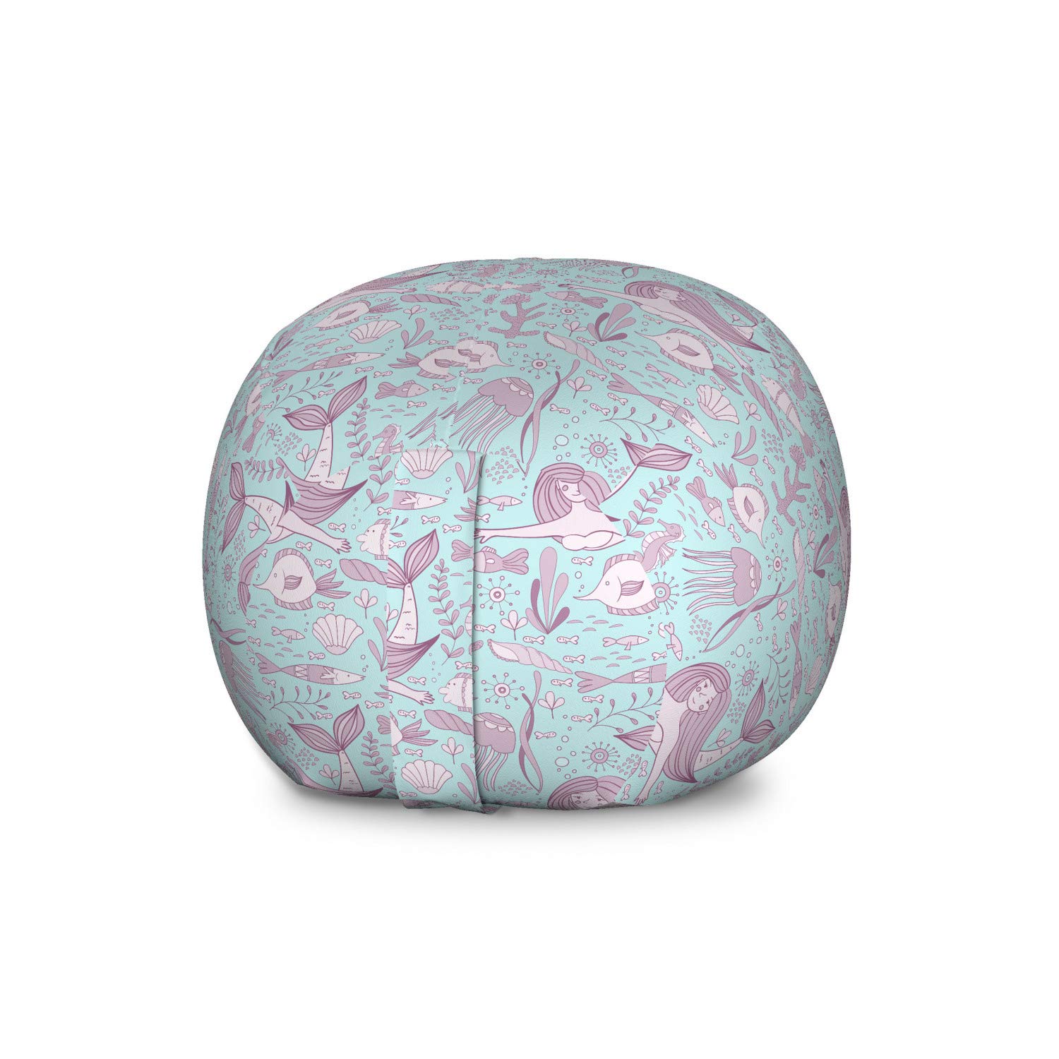 Ambesonne Nautical Storage Toy Bag Chair - Large Washable Stuffed Animal Organizer with Underwater Mermaid & Sea Animals Design in Pale Blue Grey Pink | Perfect for Kids' Room, Playroom & Beach Toy Storage