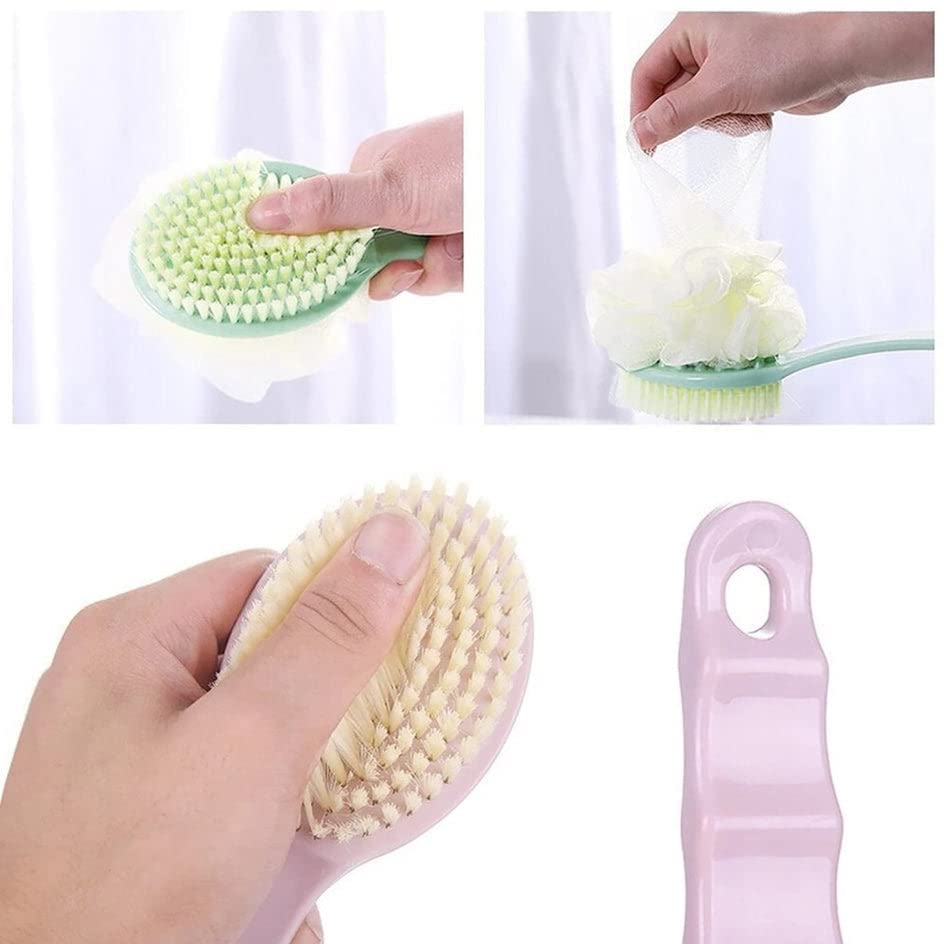 AK Ultimate 2-in-1 Bath Body Brush with Soft Loofah & Bristles - Long Handle Back Scrubber for Women & Men - Exfoliating Shower Brush for Body, Face & Spa - Perfect for Deep Cleansing & Relaxation