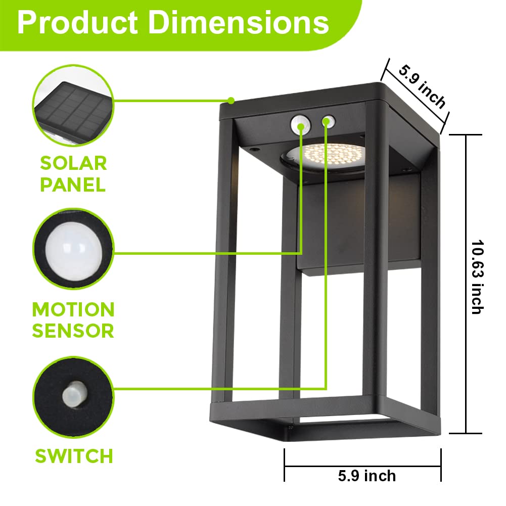 Solar Wall Lights Outdoor with Motion Sensor - Aluminum Waterproof Solar Porch Light for Garage, Front Door & Pathways - 3 Lighting Modes & 10H Battery Life - Perfect for Home Security, Garden Lighting & Nighttime Safety