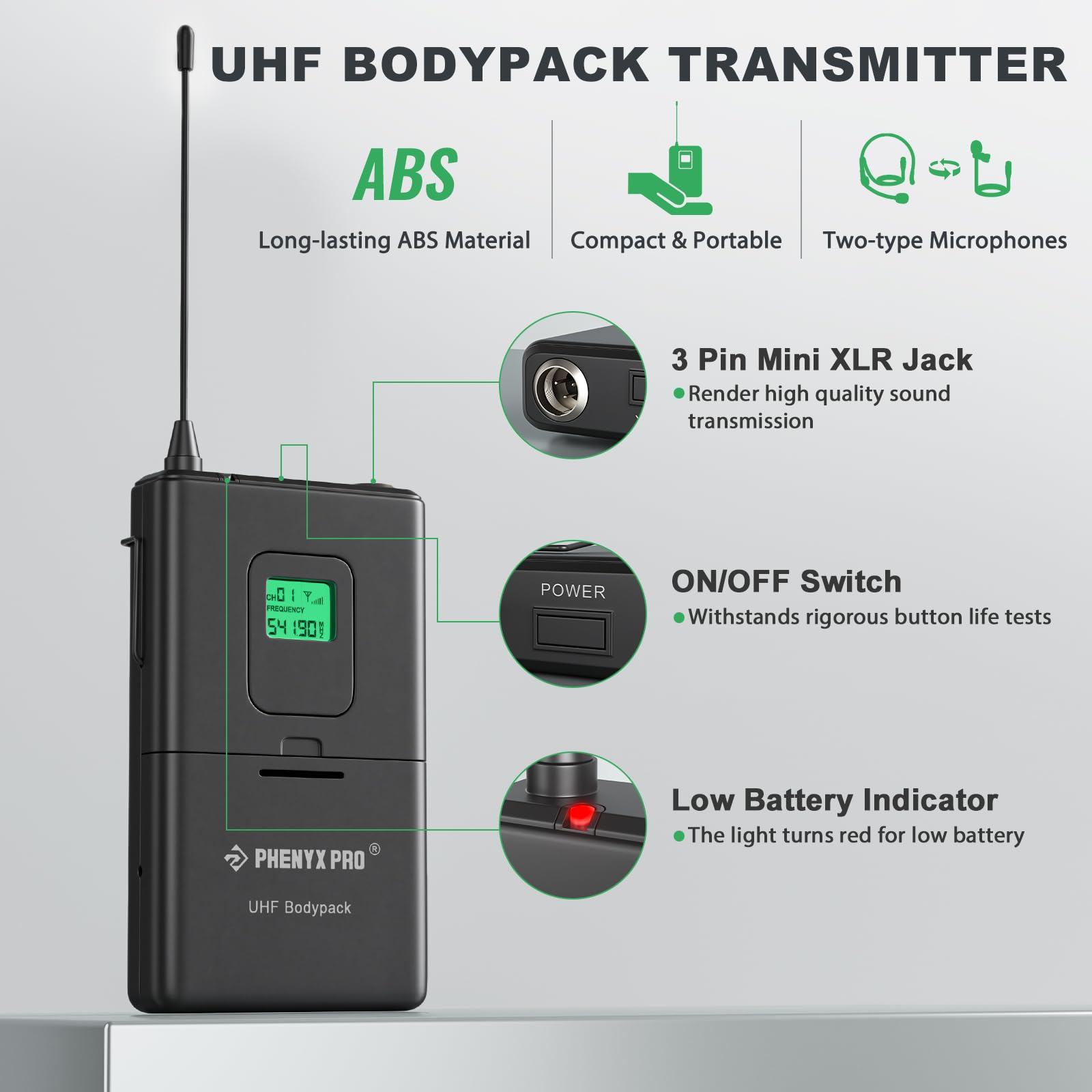Phenyx Pro PTU-5000-2H2B 4-Channel UHF Wireless Microphone System with Handheld, Bodypack, Headset & Lapel Mics - Professional Fixed Frequency Metal Cordless Mic for Church, Karaoke, DJ, Live Performances & Events