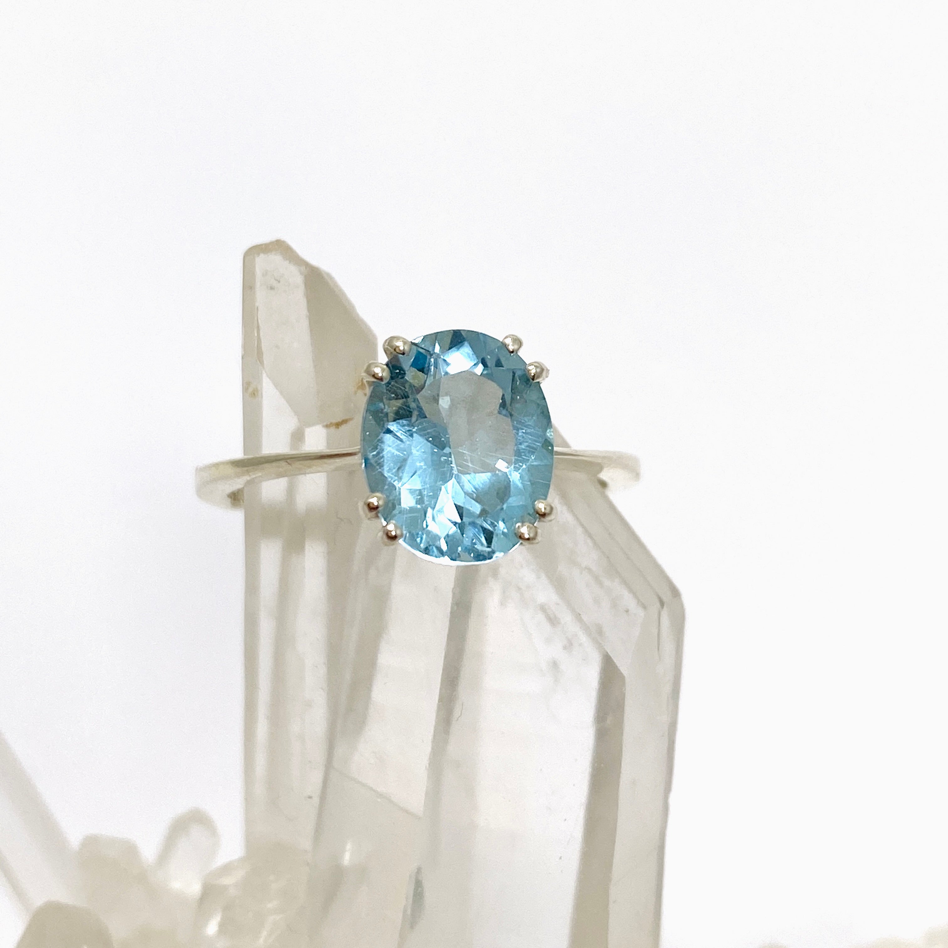 Blue Topaz Oval Faceted Solitaire Ring PRGJ793 - Elegant Sterling Silver Jewelry for Women, Perfect for Engagement, Anniversary & Special Occasions