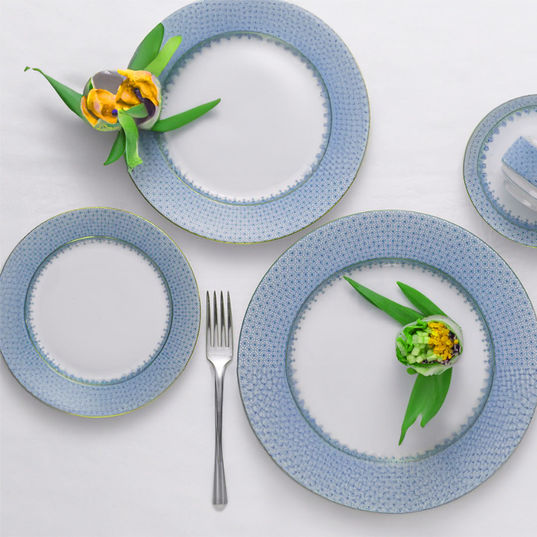Cornflower Blue Lace 5-Piece Place Setting - Elegant Dinnerware Set for Formal Dining, Weddings & Special Occasions