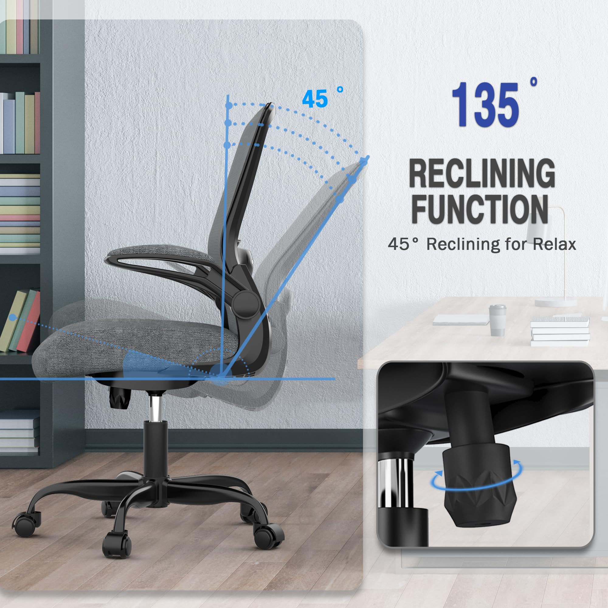 Ergonomic Office Chair with Adjustable Lumbar Support & Flip-Up Armrests - High Back Mesh Computer Desk Chair BIFMA Certified for Home & Executive Office Use - Perfect for Long Work Hours & Video Conferencing