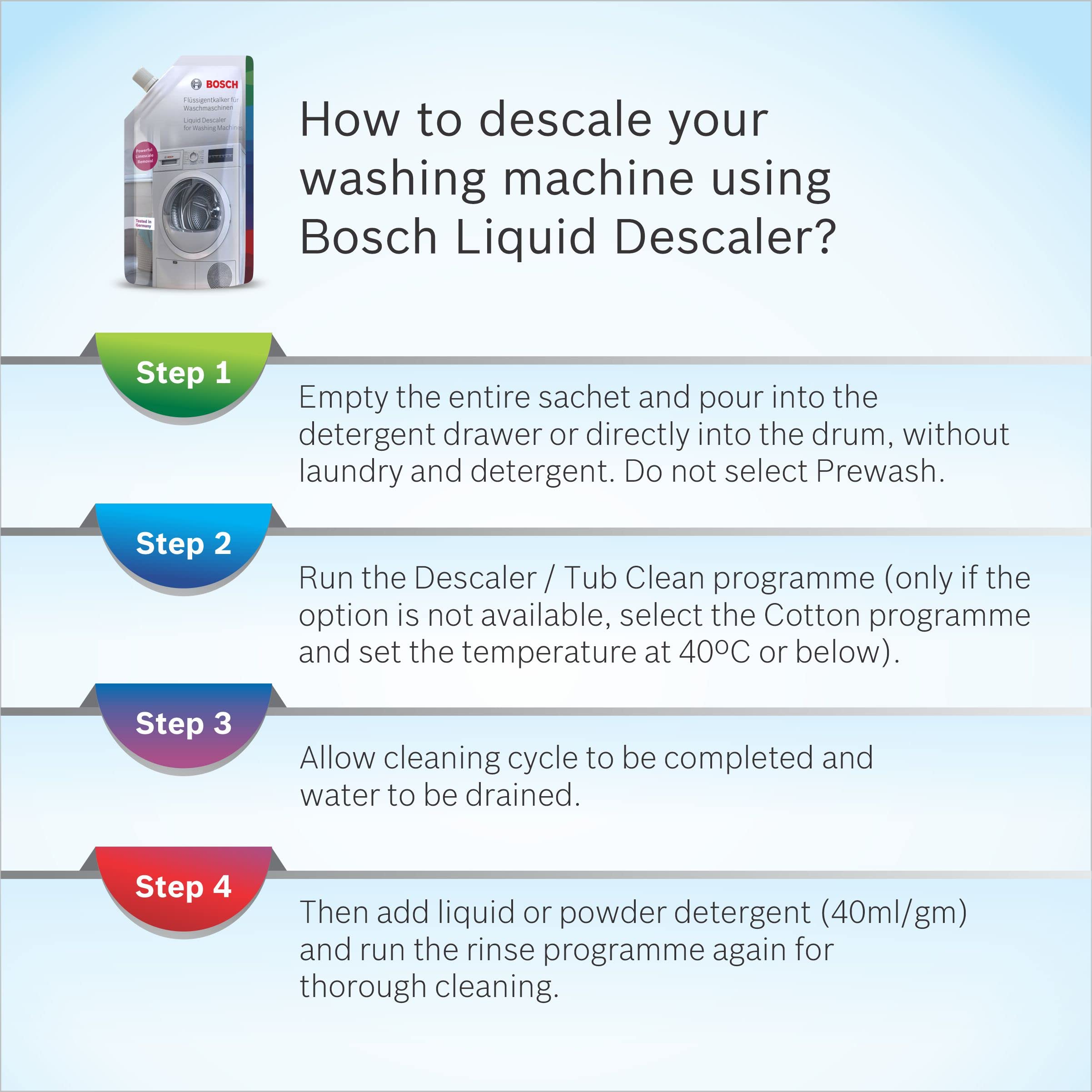 Bosch Washing Machine Descaler Liquid - 200ml | Removes Limescale & Residue | Safe for All Washing Machines | Perfect for Hard Water Areas & Regular Maintenance