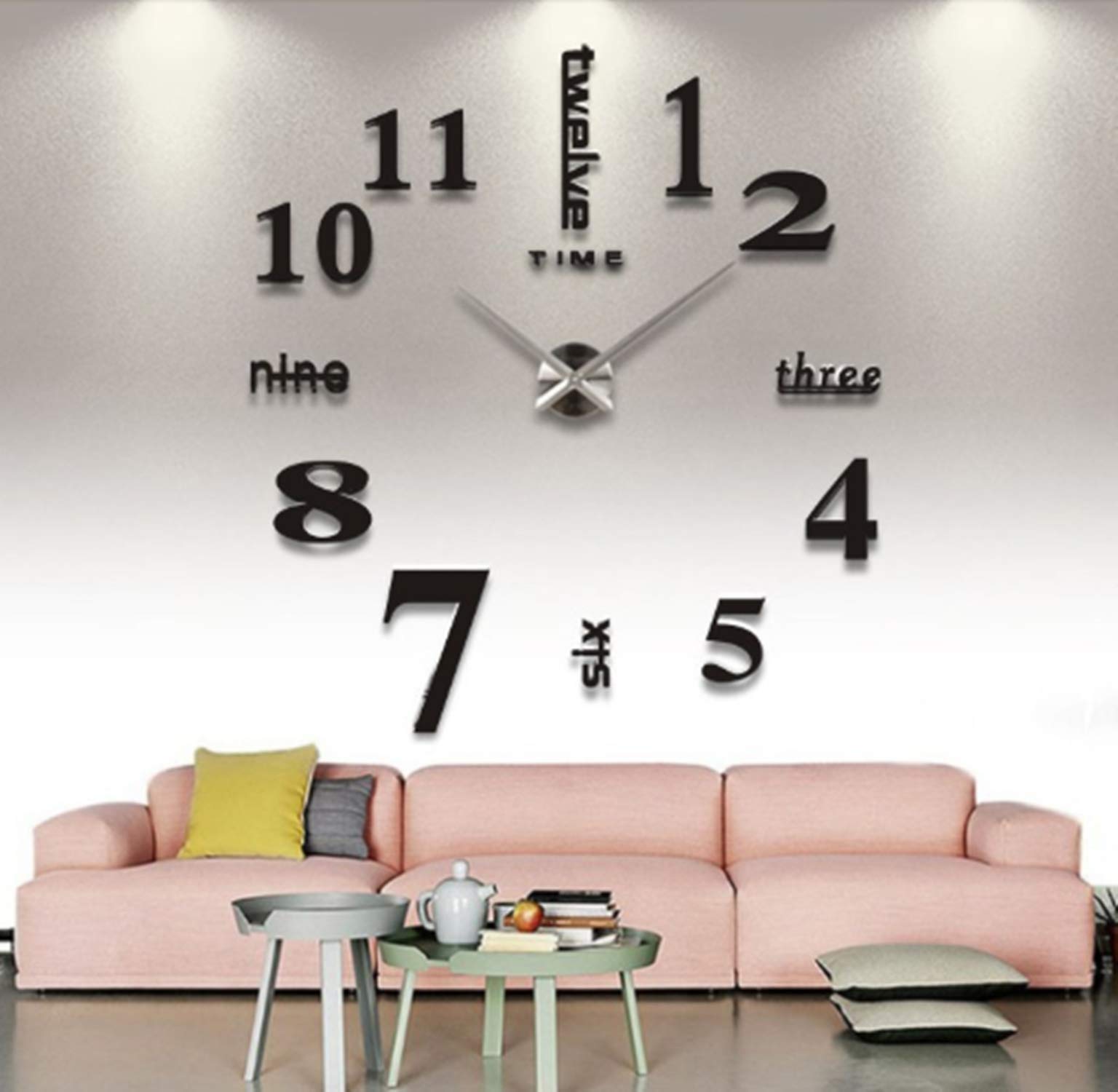 3D Frameless Wall Clock - DIY Modern Decor for Living Room & Bedroom (Silver-Black) | Home & Office Decor