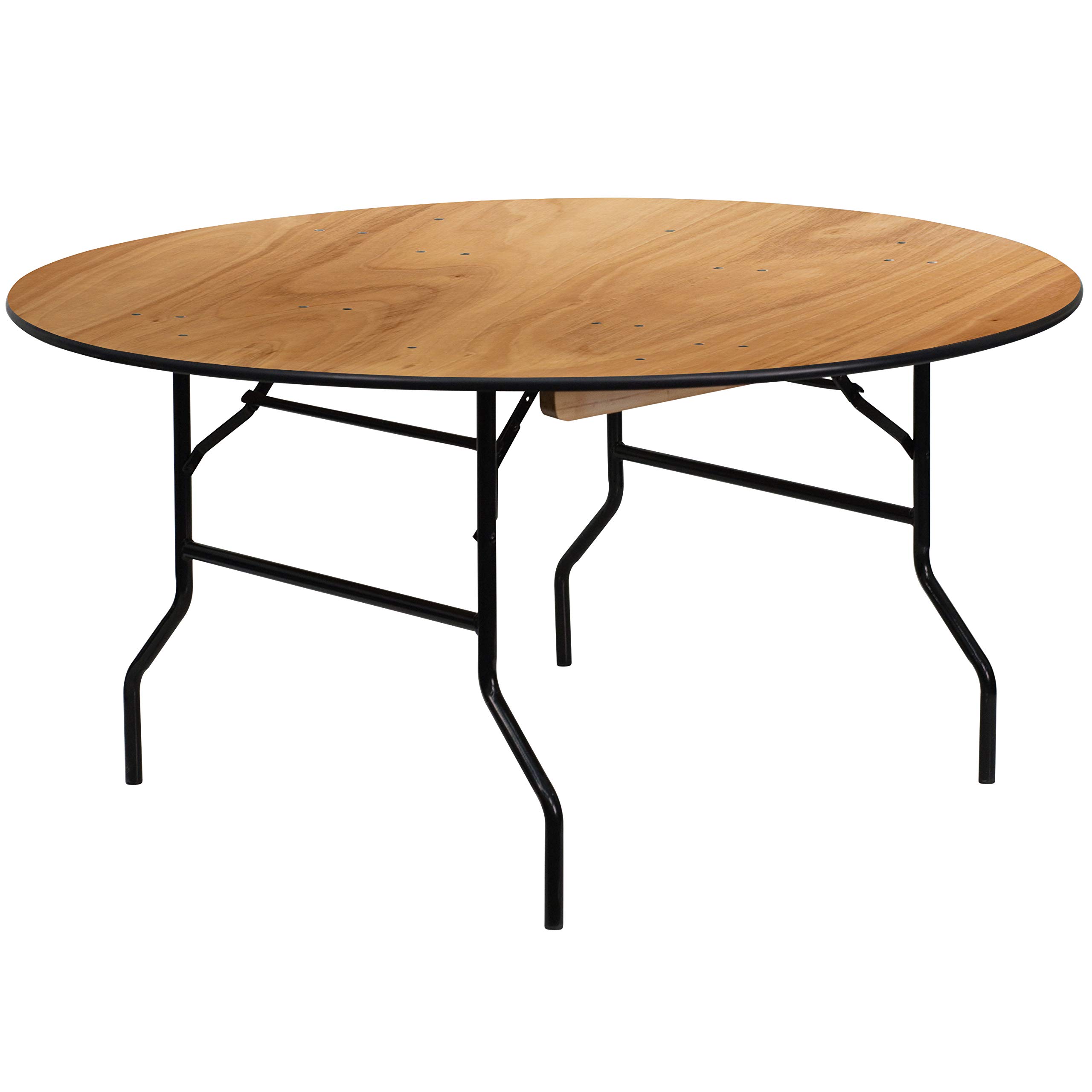 Flash Furniture Furman 5' Round All-Occasion Wood Folding Event Table - Foldable Round Portable Banquet Table with Wooden Top, Natural/Black - Perfect for Parties, Weddings, Meetings & Outdoor Events