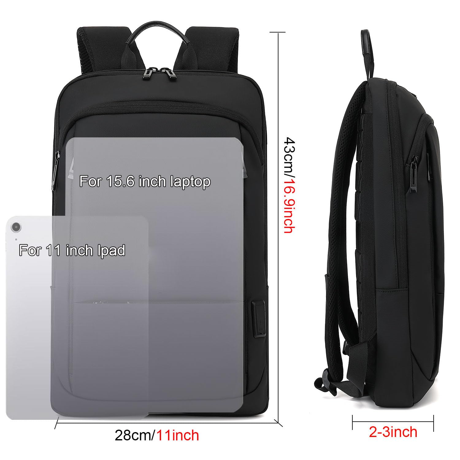 AUGUR Slim Business Backpack for Men & Women - 15.6 Inch Water Resistant Laptop Backpack with USB Charging Port - Lightweight Travel Backpack for Work, School, College - Perfect for Commuting, Business Trips & Daily Use