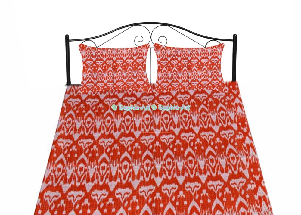 Handmade Kantha Quilt - Reversible Indian Ikat Print Cotton Bedspread - Vintage Sofa Cover & King Size Bedding Decor (108