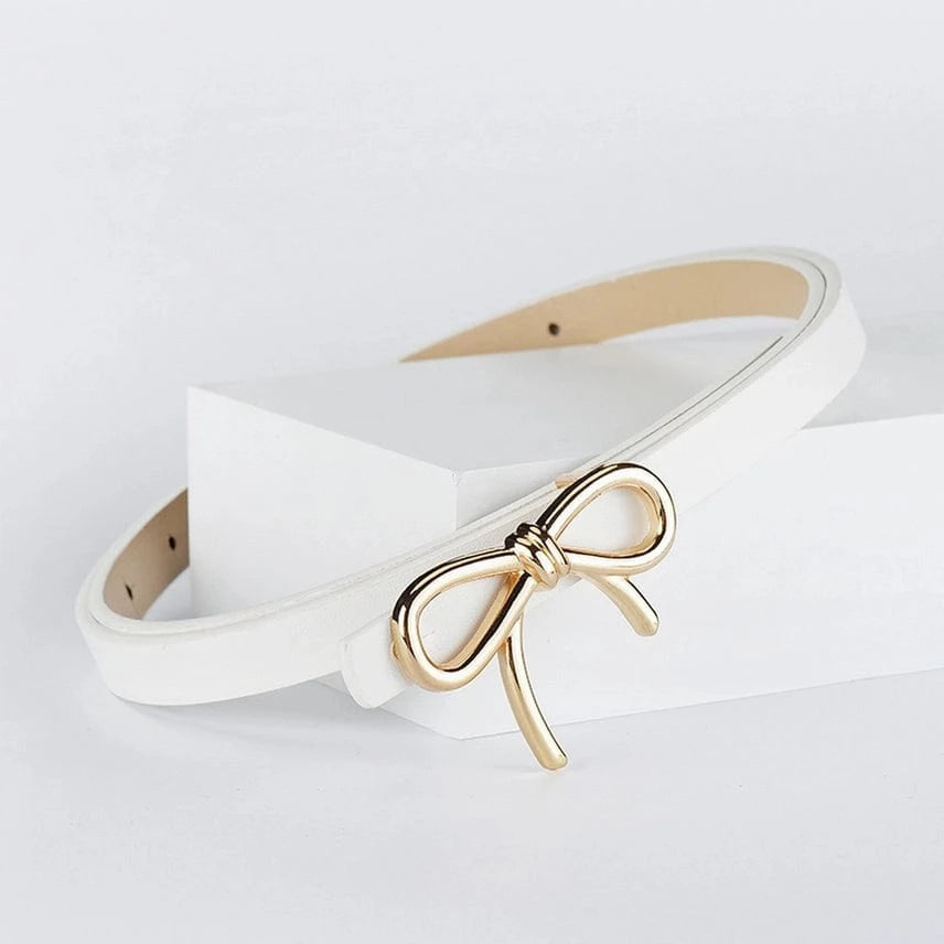 Elegant White Bow Buckle Belt for Women - Stylish Fashion Accessory for Dresses, Skirts & Jeans | Perfect for Casual, Office & Party Outfits