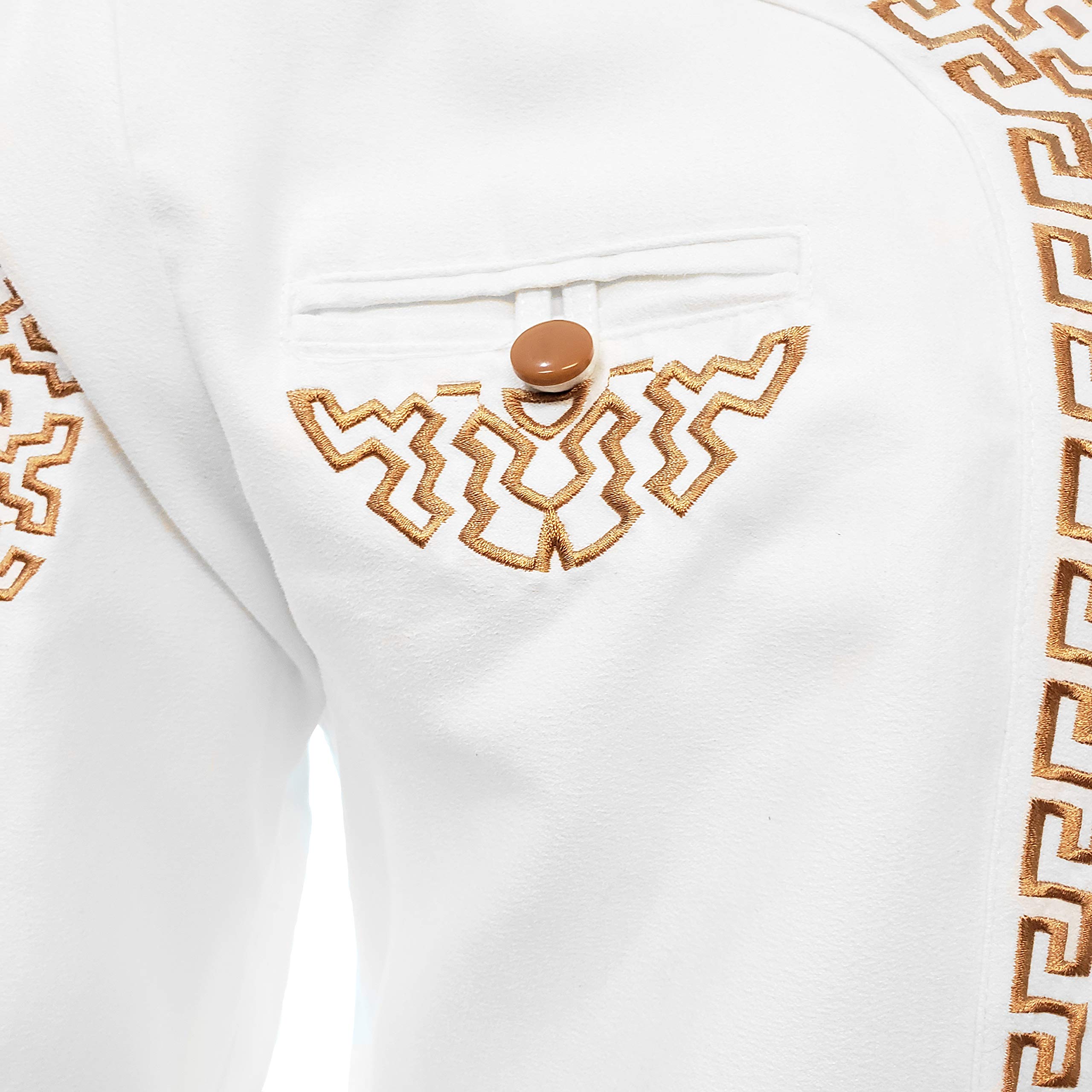 Authentic Mexican Men's Charro Shirt - Elegant White & Gold Embroidered Guayabera for Weddings, Fiestas & Special Occasions