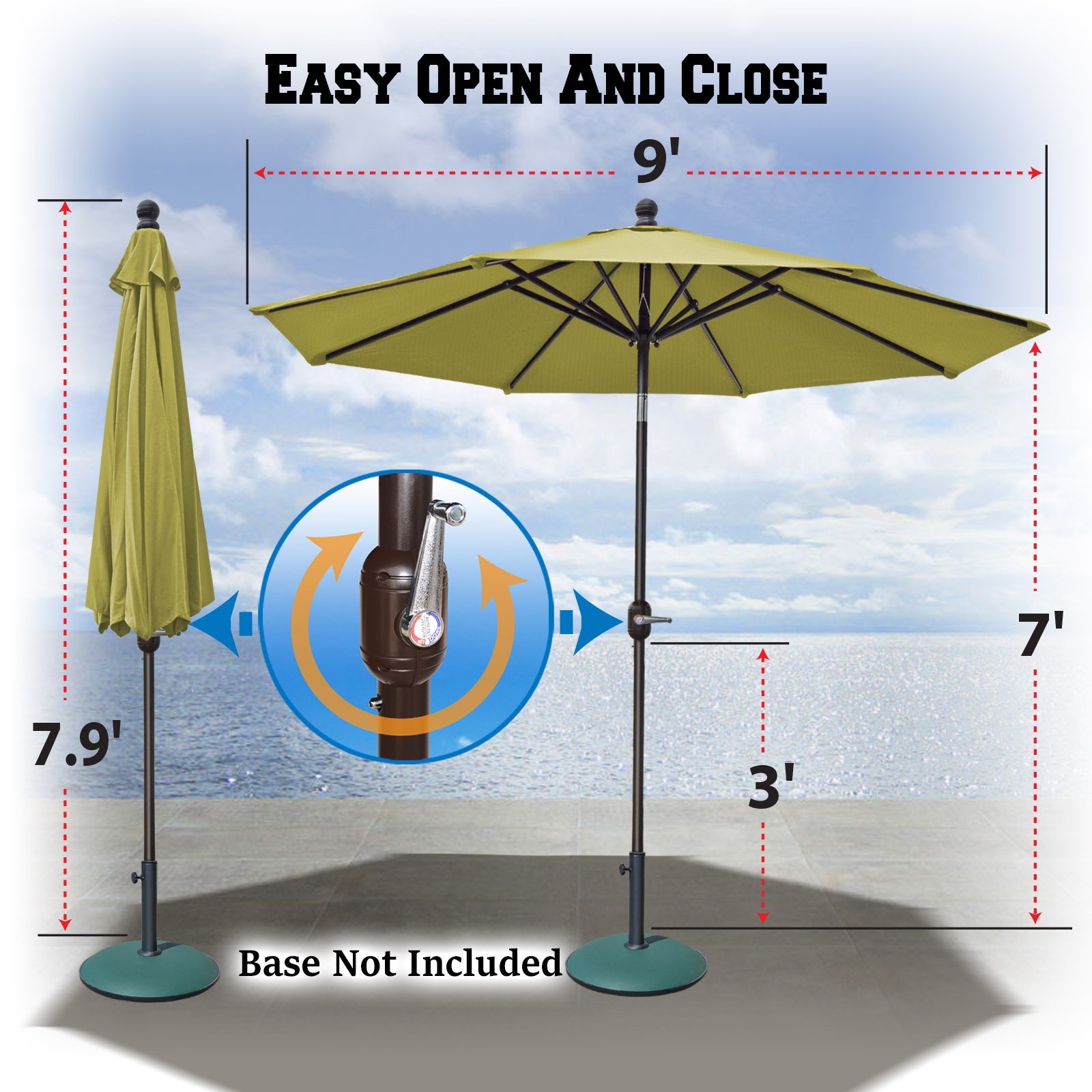 9 Ft Outdoor Patio Umbrella with Auto Tilt & Crank - Heavy Duty Aluminum Frame, 8 Ribs, Includes OLIFEN Cover (Green) - Perfect for Poolside, Backyard, and Outdoor Dining Areas