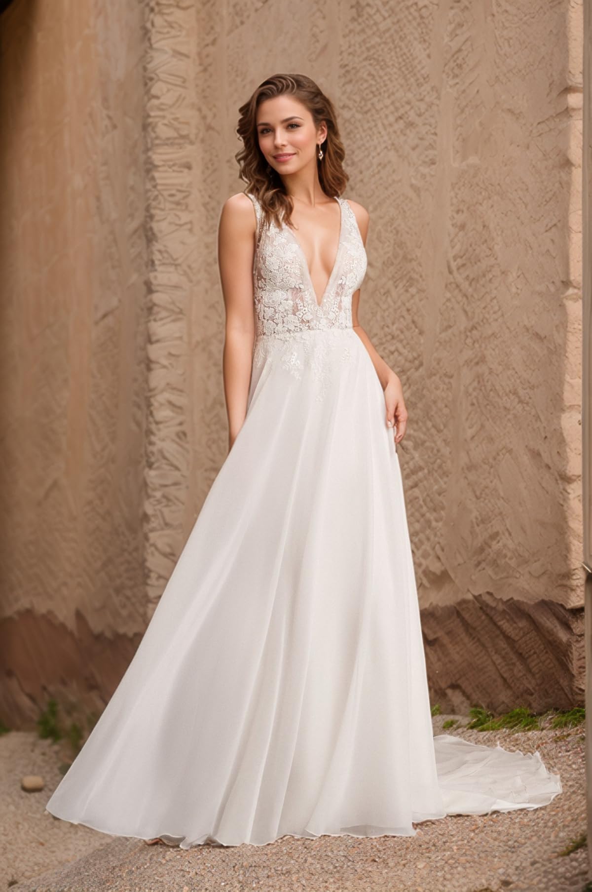 Dexinyuan Illusion Long Sleeve Lace Wedding Dress 2024 - Elegant Mermaid Beach Bridal Gown in Satin, Boho Style for Bride | Perfect for Beach Weddings, Outdoor Ceremonies & Romantic Photoshoots