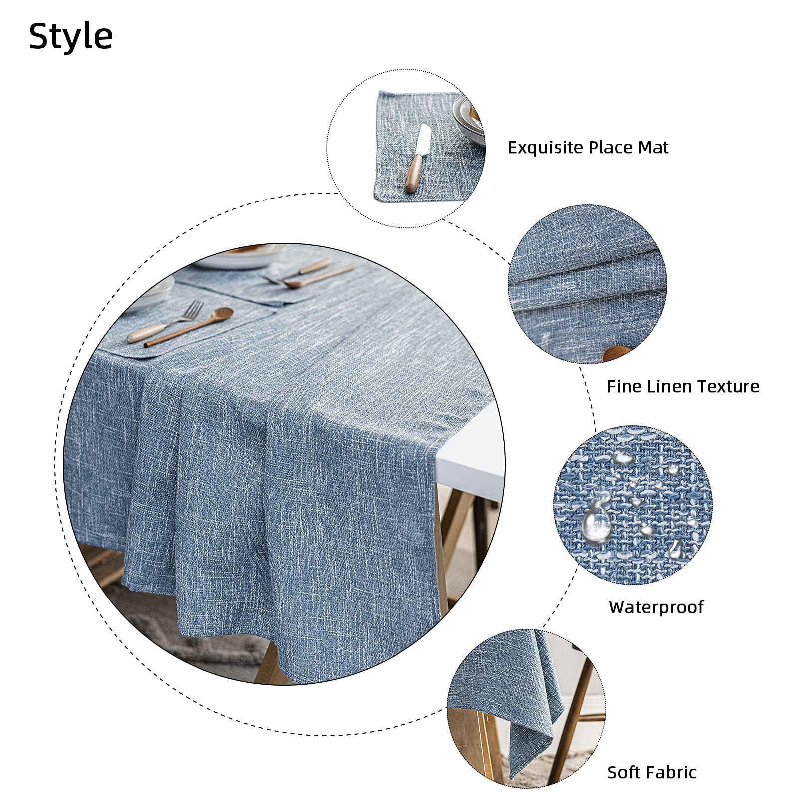 Waterproof Cotton Linen Round Tablecloth 54