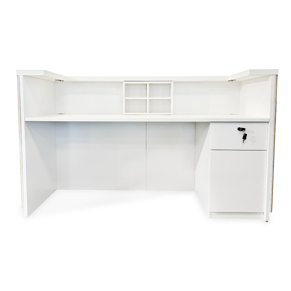 KENTO 180cm Modern Reception Desk with White & Oak Timber Slat Acoustic Panel - Perfect for Office Lobby, Hotel Front Desk, and Corporate Waiting Areas