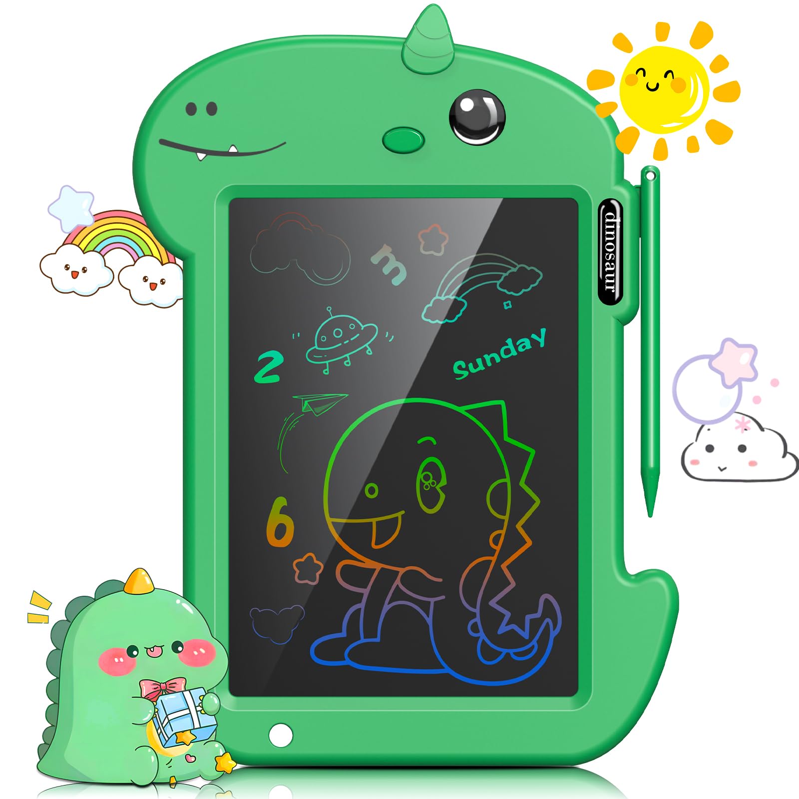 8.8 Inch LCD Writing Tablet for Kids - Doodle Board Drawing Pad for Boys & Girls Ages 3-8 | Dinosaur-Themed Educational Toy | Perfect Birthday & Christmas Gift (Green) - Ideal for Home, School & Travel Use