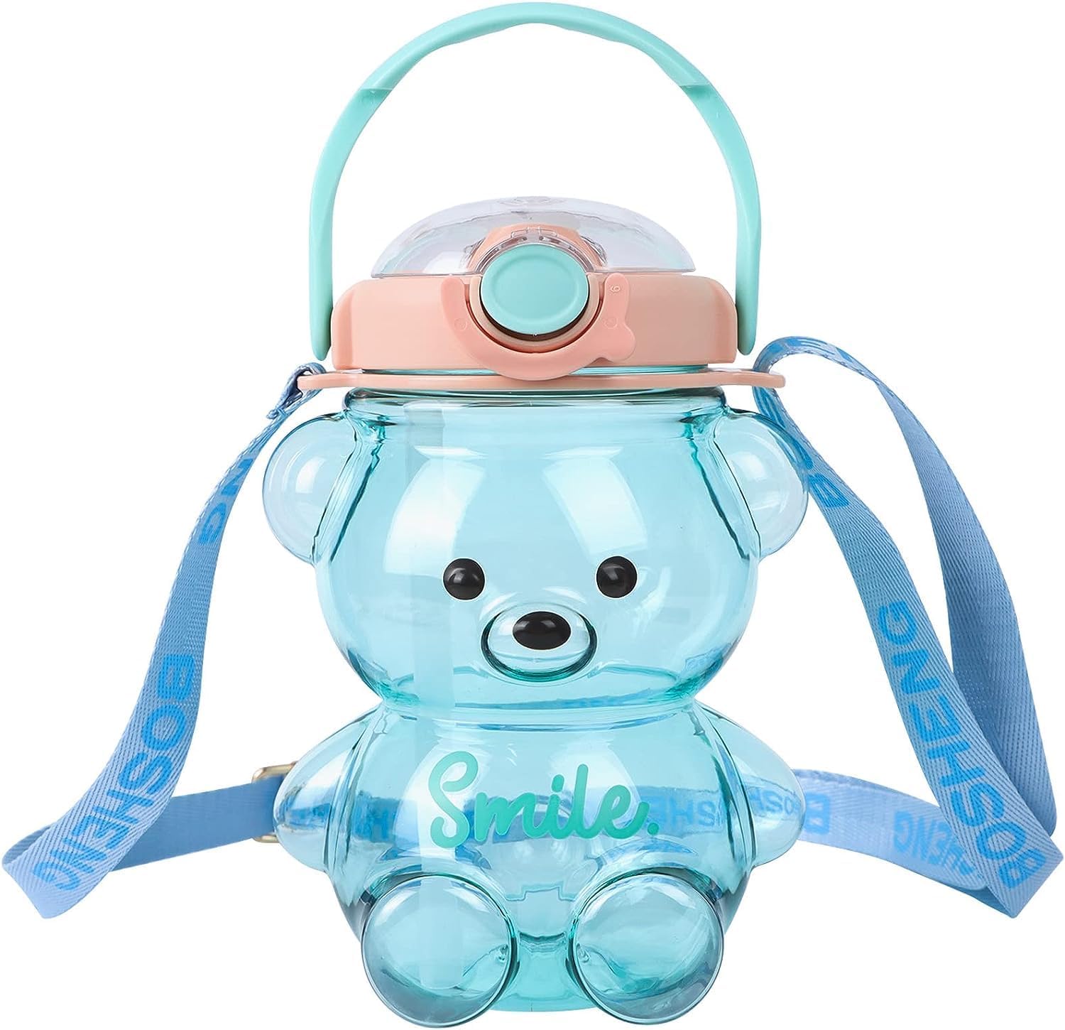 Spocco Smile Teddy Bear Water Bottle - Cute Portable Bear Shaped Bottle with Adjustable Strap & Secure Lock - 1000ml (WB04) - Perfect for School, Gym, Travel & Outdoor Activities