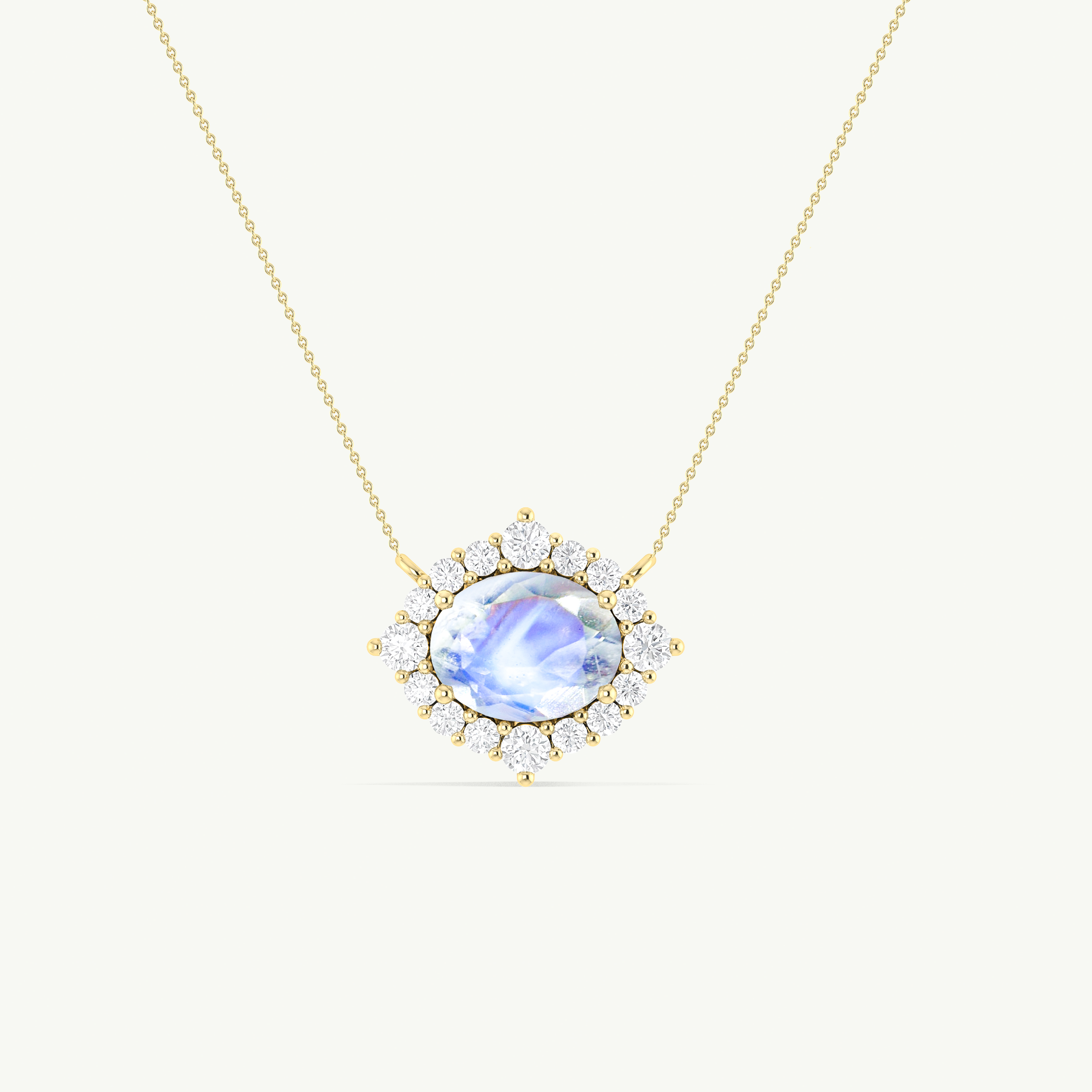 Oval Shape Natural Moonstone with Zircon Halo Pendant Chain Necklace - Elegant Bohemian Jewelry for Women, Perfect for Weddings, Parties & Everyday Wear
