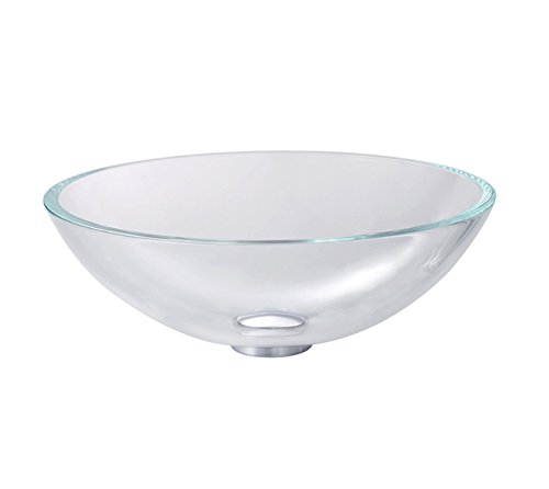 Kraus GV-100-CH Crystal Clear Glass Vessel Bathroom Sink with Chrome PU-MR Finish - Modern Vanity Basin for Contemporary Bathroom Decor