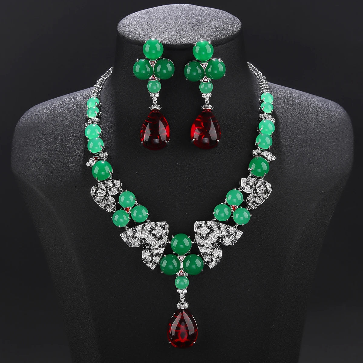 Elegant Cubic Zirconia & Chalcedony Necklace Set for Women - Wedding Jewelry, Party Accessories, Anniversary Gift - Perfect for Bridal Shower, Evening Events & Special Occasions