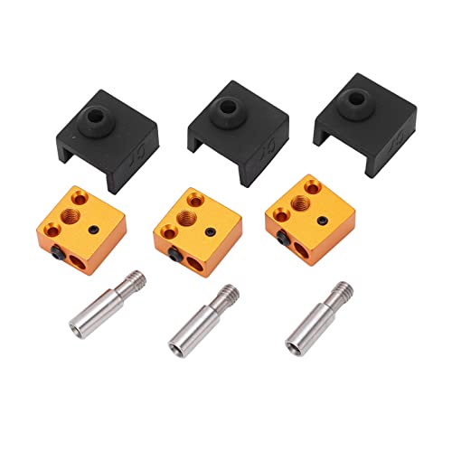 High-Quality 3D Printer Aluminum Heater Block Kit - 3 Sets MK7/MK8 Compatible with Silicone Sock & Stainless Steel Throat - Perfect for DIY 3D Printing, Repairs & Upgrades