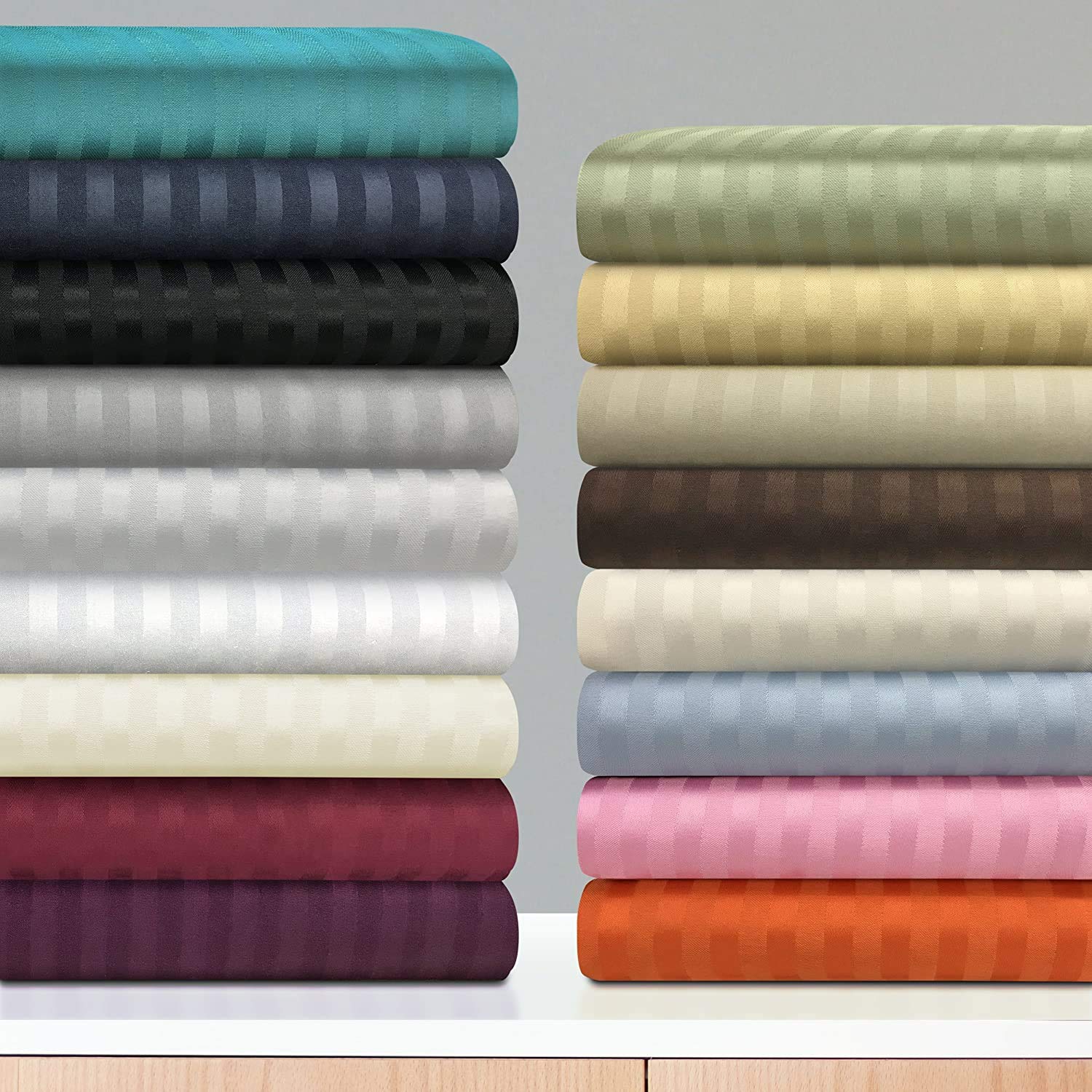 4 Pcs Premium 800 Thread Count 100% Egyptian Cotton Split King Sheet Set - Taupe Stripe, Fits Adjustable Beds with Up to 12