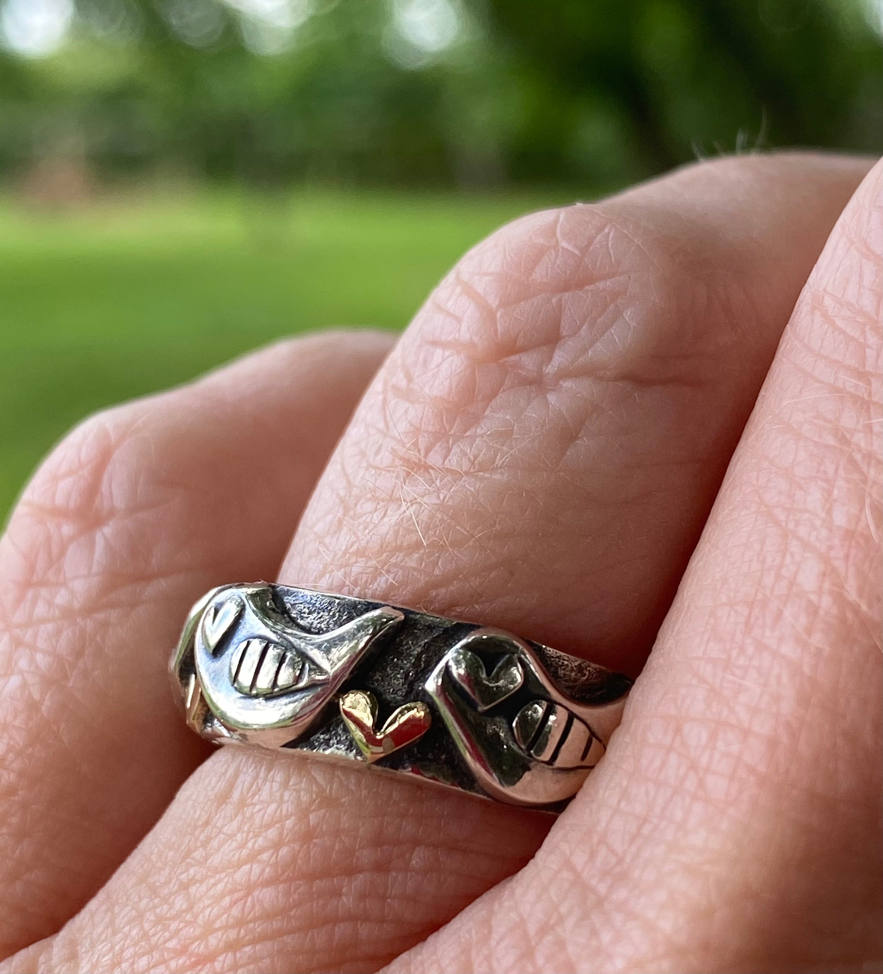 Linda Macdonald Sterling Silver & Gold Happy Bird Ring - Sizes L & M - Perfect for Gifts, Birthdays & Everyday Elegance