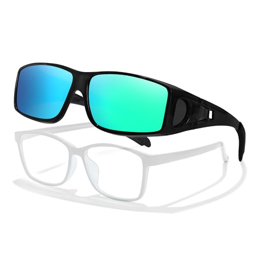 A08 Black Frame Green Polarized Mirror Lens Wrap Around Sunglasses