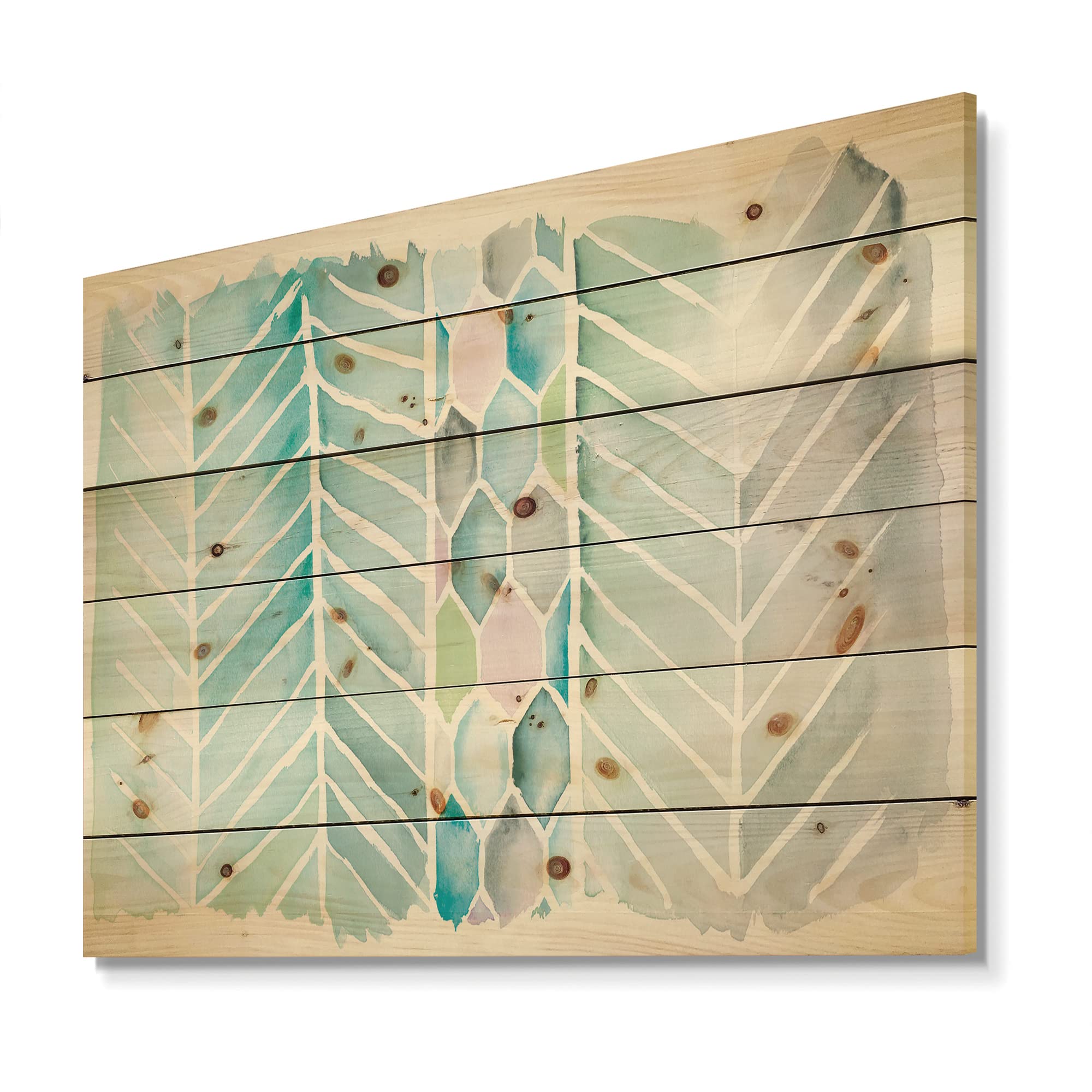 Mid-Century Modern Blue Geometric Wood Wall Art - Watercolor Abstract Design on Natural Pine Wood Panels for Living Room, Bedroom & Office Decor