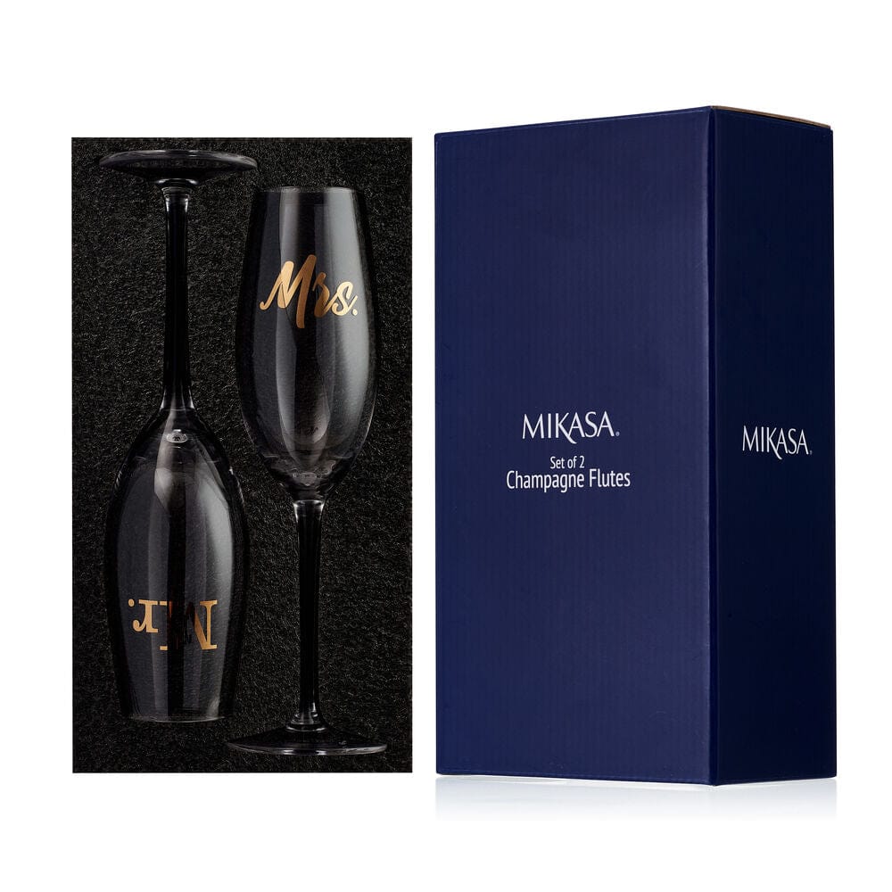 Elegant Mr. & Mrs. Wedding Champagne Flutes Set of 2 - Crystal Clear Toasting Glasses for Anniversary, Bridal Shower & Romantic Celebrations
