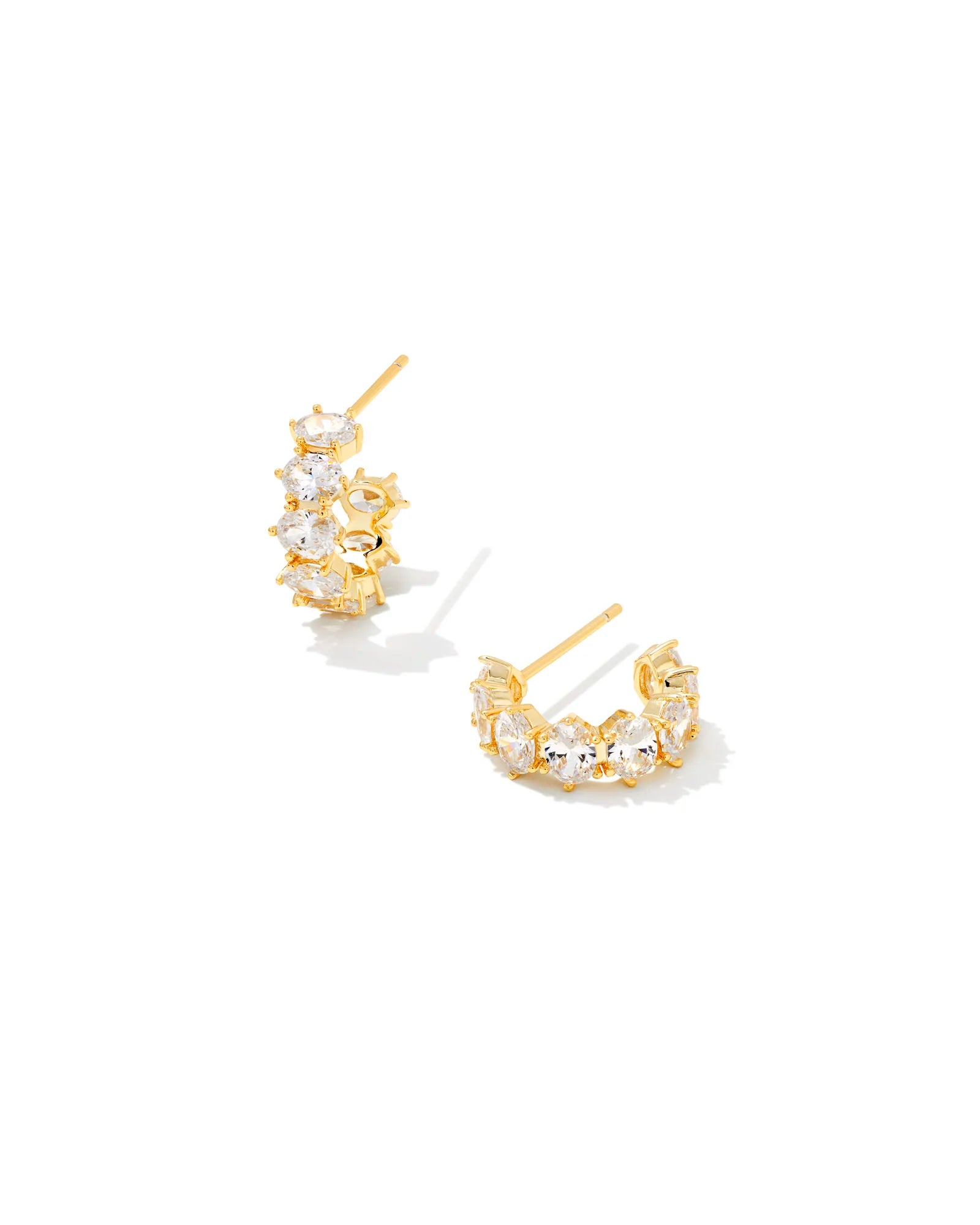 Cailin Gold Crystal Huggie Hoop Earrings with White CZ Stones - Elegant Everyday Jewelry for Women, Perfect for Work, Parties & Special Occasions