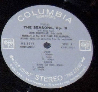 Antonio Vivaldi The Four Seasons Op. 8 - Leonard Bernstein & New York Philharmonic Orchestra Vinyl LP Record (VG+ Condition) - Perfect for Classical Music Collectors & Audiophiles