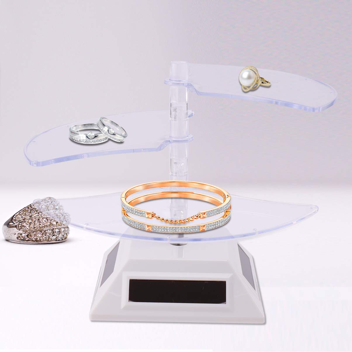 Baluue 360° Solar Powered Rotating Display Stand - Watch, Jewelry, Eyeglass Organizer & Showcase Turntable for Retail Stores, Home Decor, and Gift Showcase