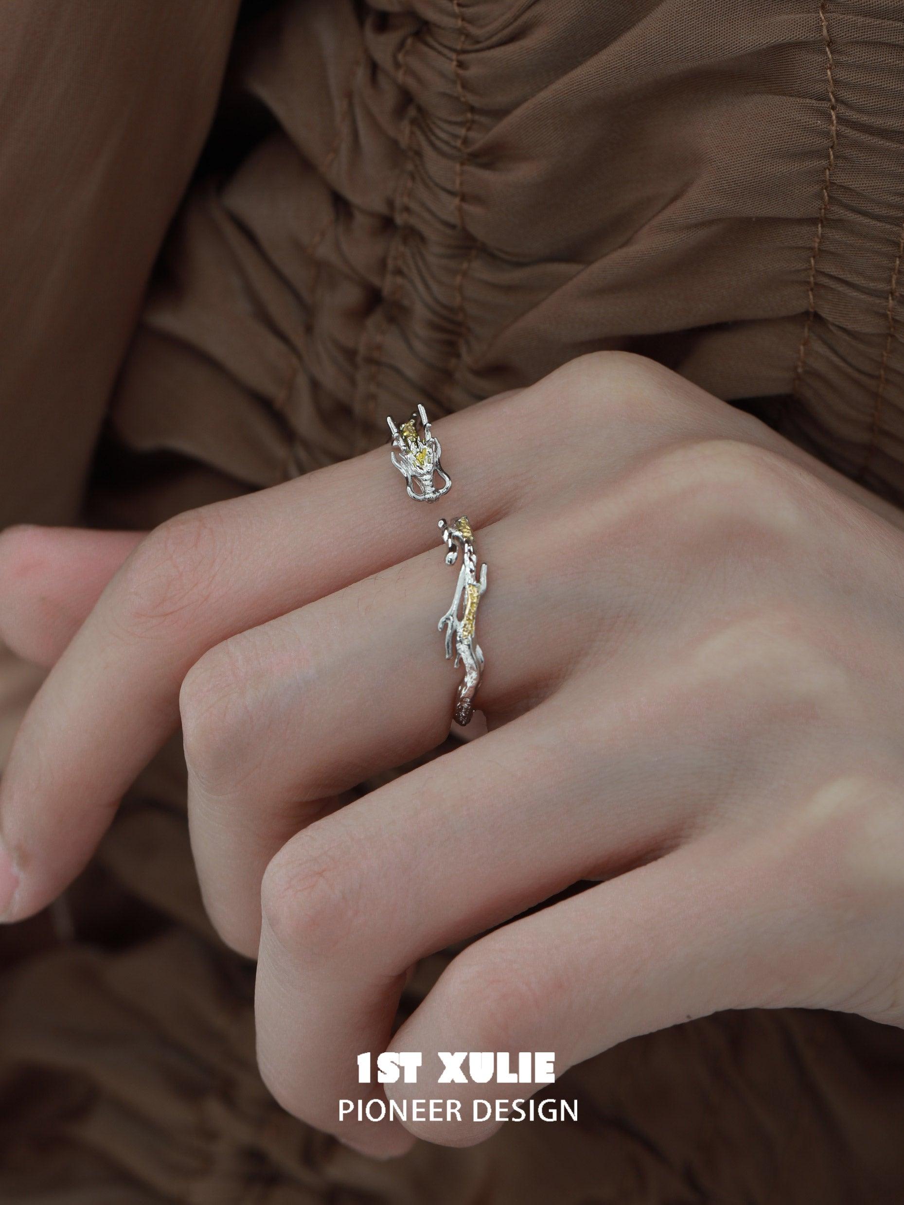 Loong S925 Sterling Silver Gold Dragon Double Hole Ring for Men & Women - Perfect for Gifts, Parties, and Everyday Wear