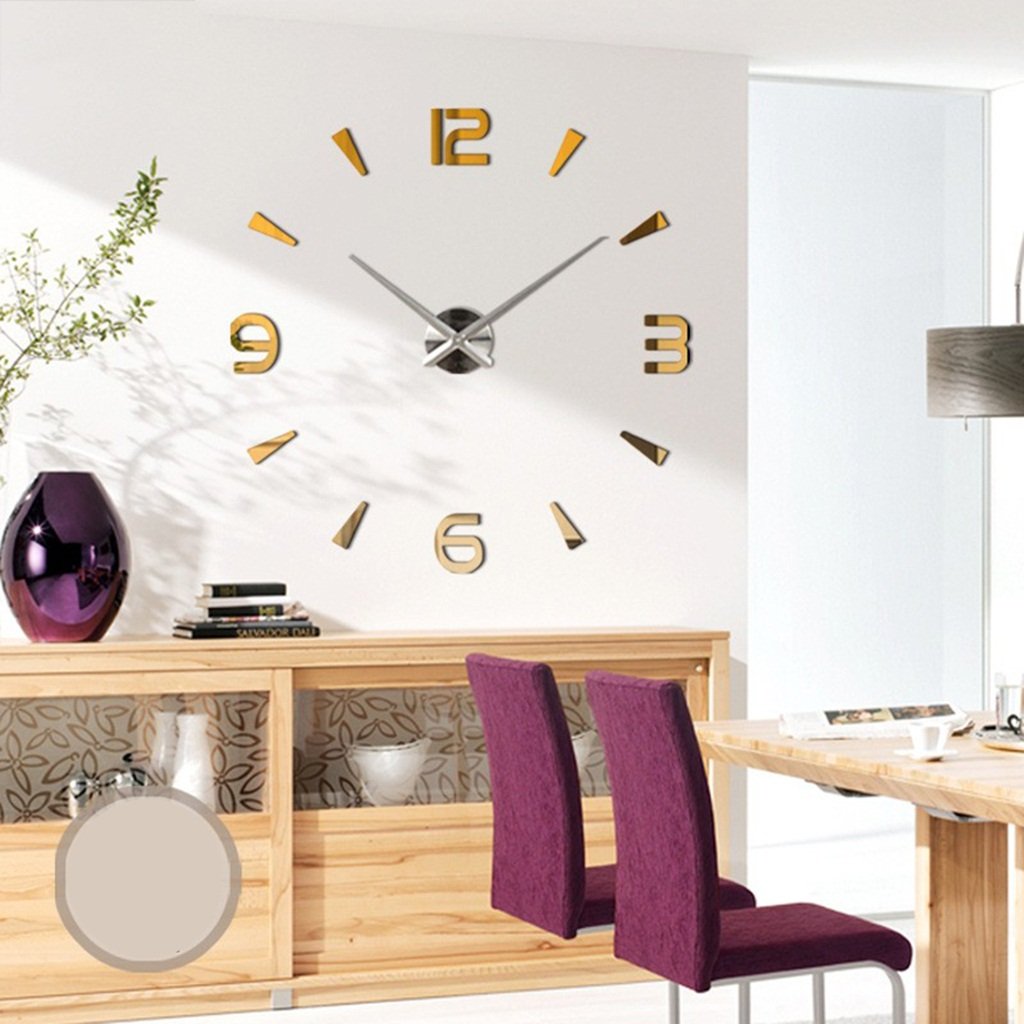 Modern Silent DIY Frameless Large 3D Mirror Wall Clock - Gold Metal Big Watch for Home & Office Decor - Perfect for Living Room, Bedroom, and Workspace